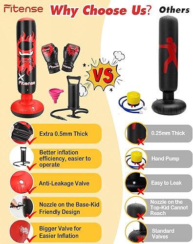 Miniatura 7 de Saco de boxeo para niños, saco de boxeo inflable de 63 pulgadas con bomba de aire manual y guantes, bolsa de boxeo para niños y niñas de 6 a 12