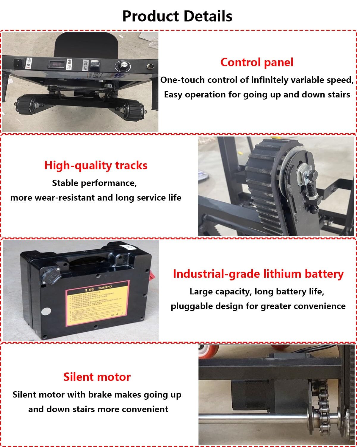 Montascale Tipo Cingolato,Carrello Saliscale Pieghevole Con Cingoli In Gomma,Montascale Elettrico Cingolato,Con Maniglia Telescopica,Batteria Rimovibile Da 48 V/18 A,500W