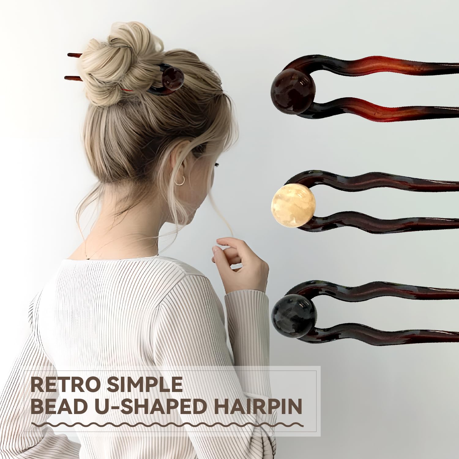 3PCS Pearl French Hair Pin, French Fried Dough Twists Hairpin,Coarse Hair Clip-Tri color, 3 count (Pack of 1) - Image 2
