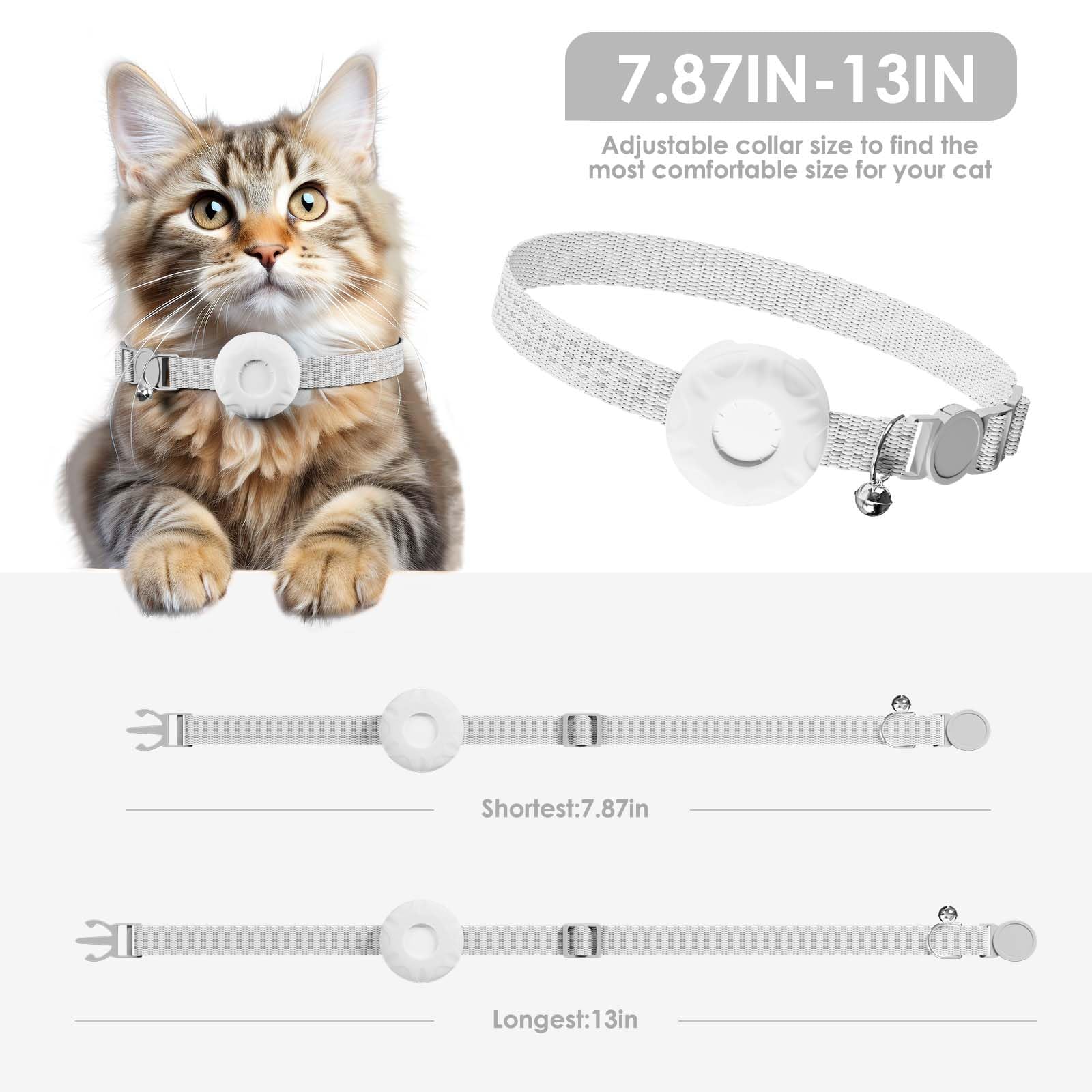 Rastreador GPS para gatos, collar rastreador de gatos con hebilla elástica de seguridad, compatible con Apple Find My App (solo iOS), sin tarifa mensual, impermeable (rastreador blanco, collar