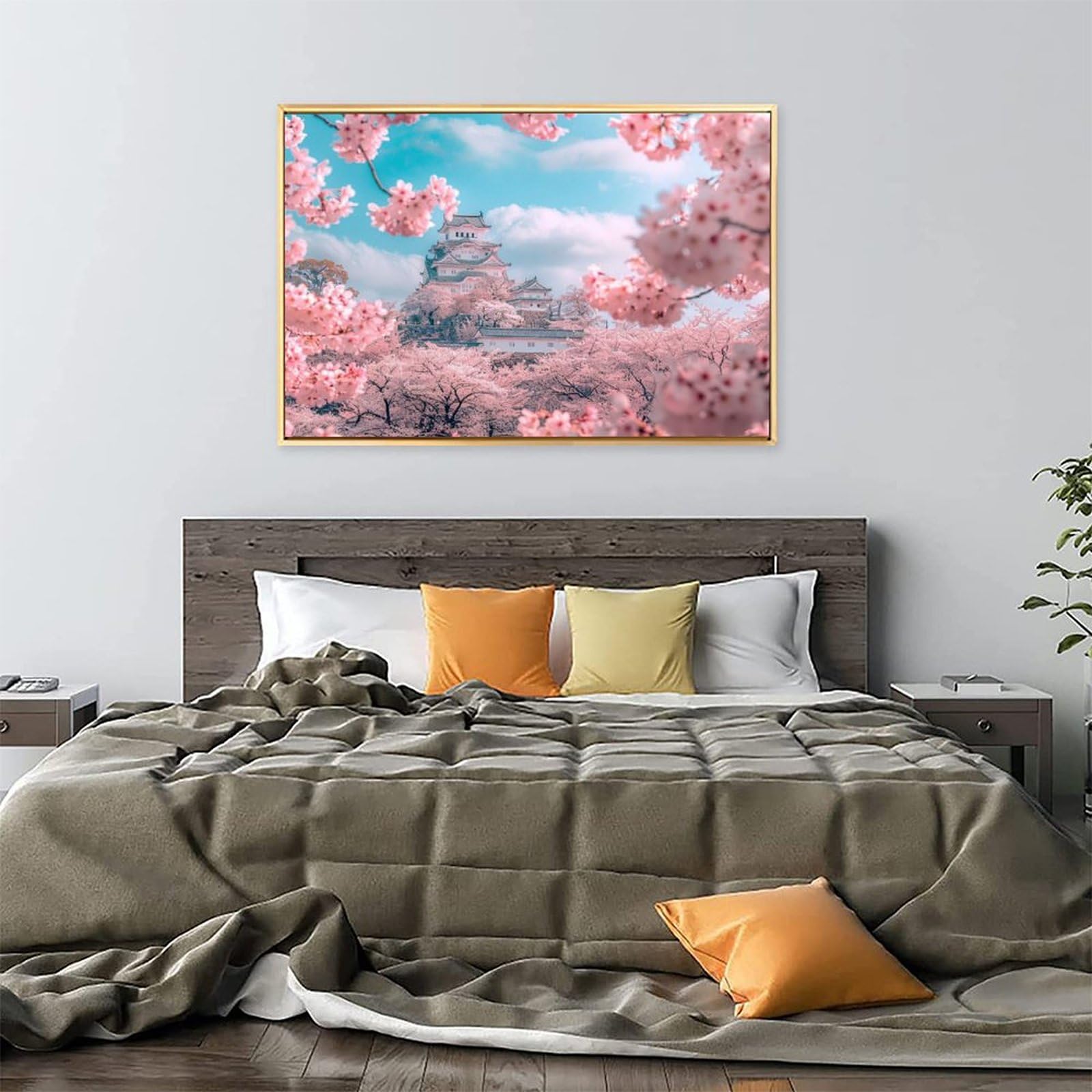 Amazon.co.jp: 絵画 桜に囲まれた日本の姫路城 アートパネル ポスター