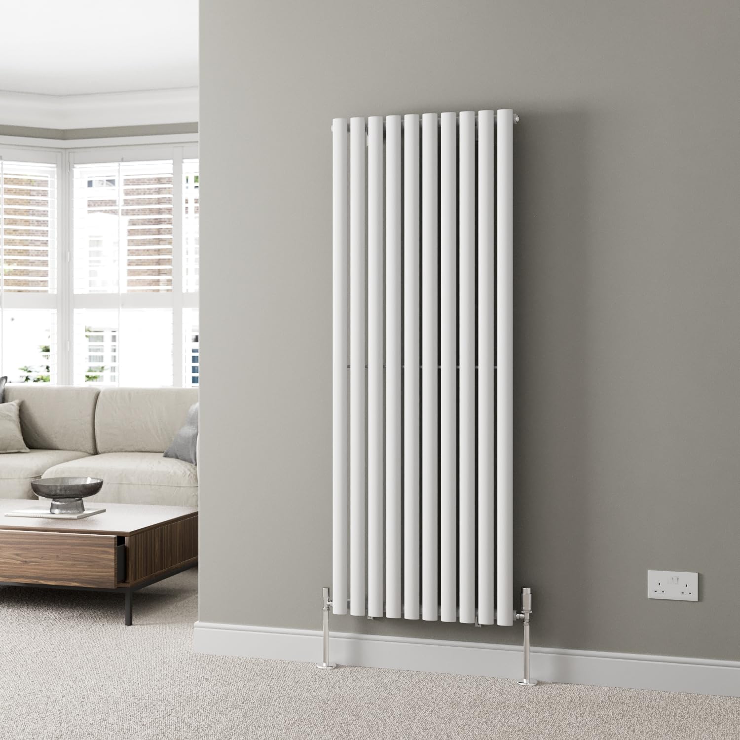 DuraTherm® 1600 x 600mm White Vertical Designer Radiator Single Column Oval Tube Modern Central Heating Panel Bathroom Radiators — image 1