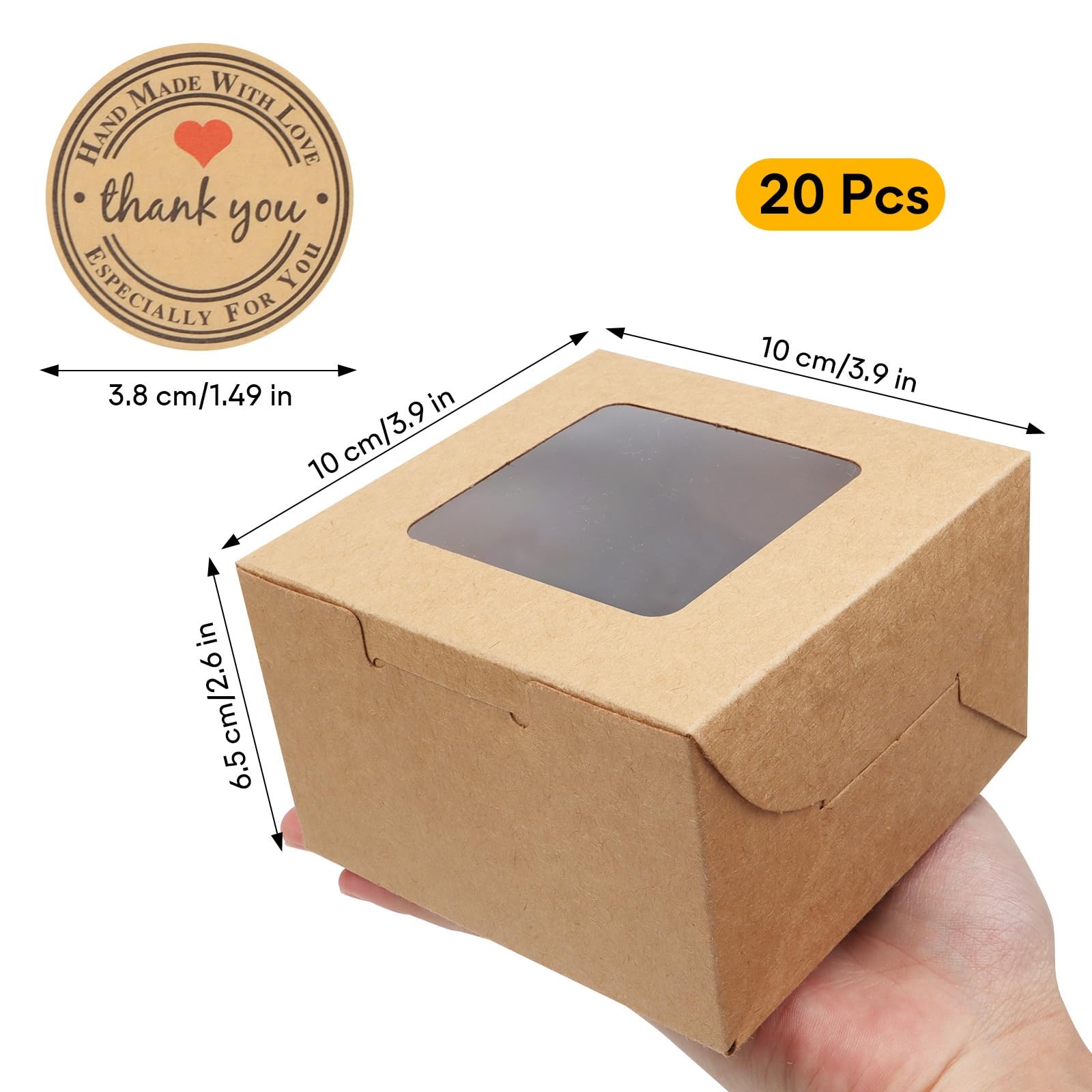 12 Scatole Porta Torte In Carta Kraft Con Finestra – 10x10x6,5 Cm, Con Adesivi, Per Cupcake, Biscotti, Regali - 5