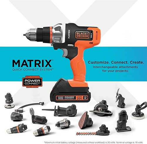 Miniatura 7 de BLACK+DECKER MATRIX - Kit de herramientas eléctricas de 20 V MAX, incluye taladro inalámbrico, 12 accesorios y estuche de almacenamiento