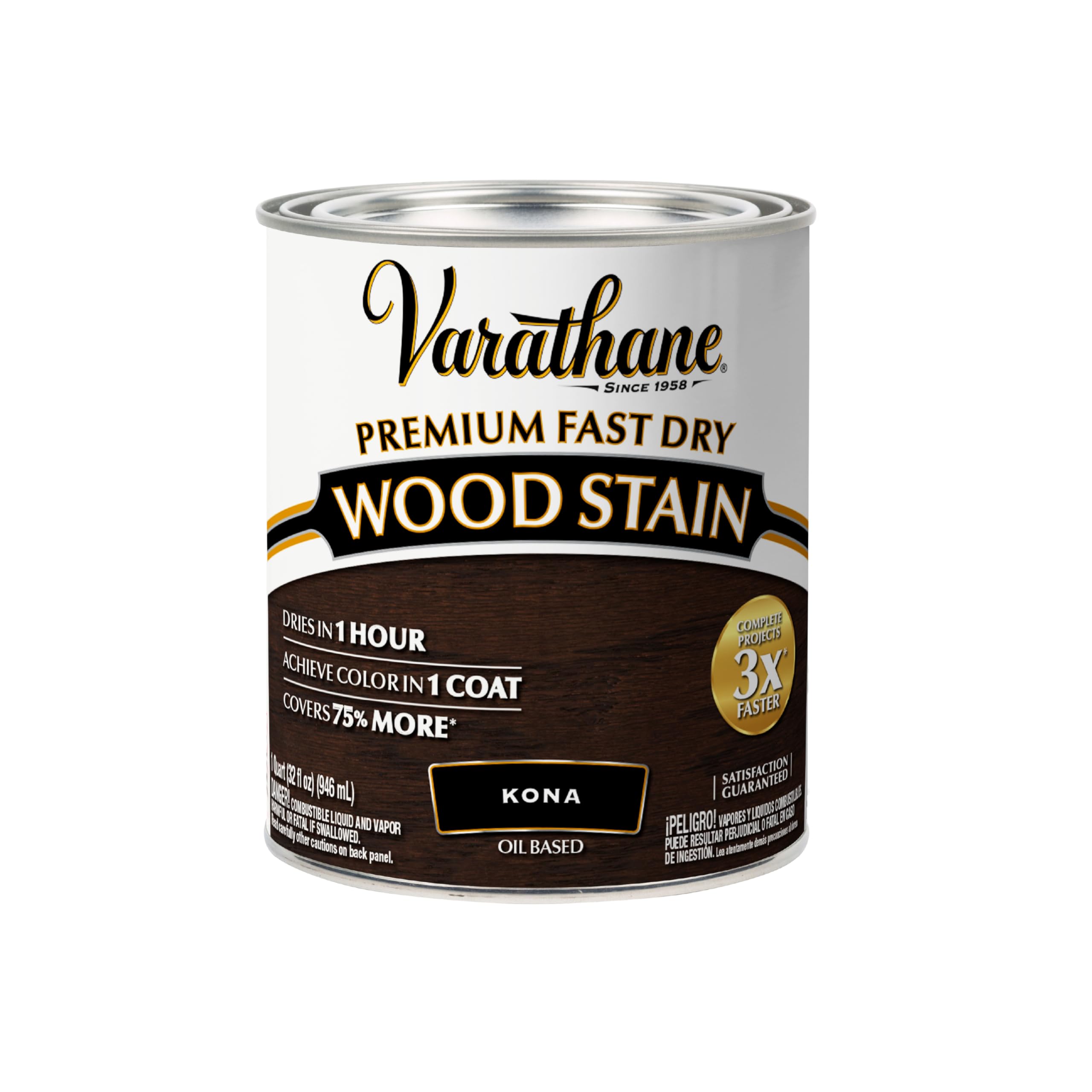 Varathane Premium Fast Dry Wood Stain | 1 Hour Dry Time | 1 Coat Color | Interior Wood Stain | Furniture, Cabinets, Doors, Trim | Quart | Kona