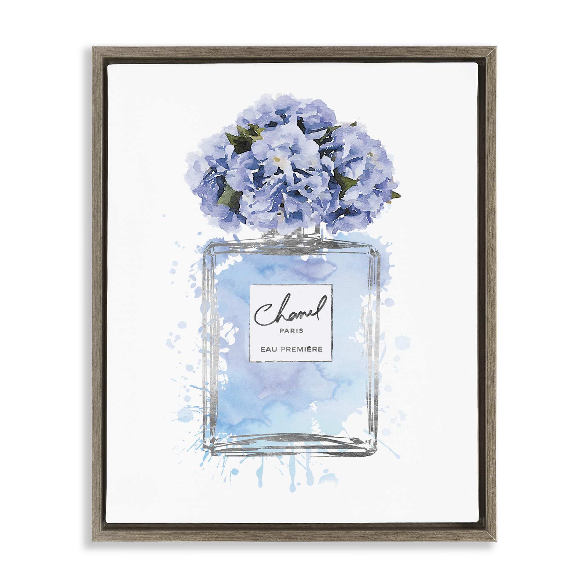 Blue Flowers Perfume Bottle Glam, 24 x 30 Inch Canvas in Floater Frame