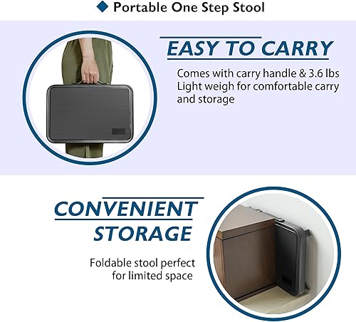 Miniatura 6 de BONTEC Taburete plegable, taburete ajustable de un solo paso con una plataforma antideslizante, taburete de metal de 1 paso de 330 libras de