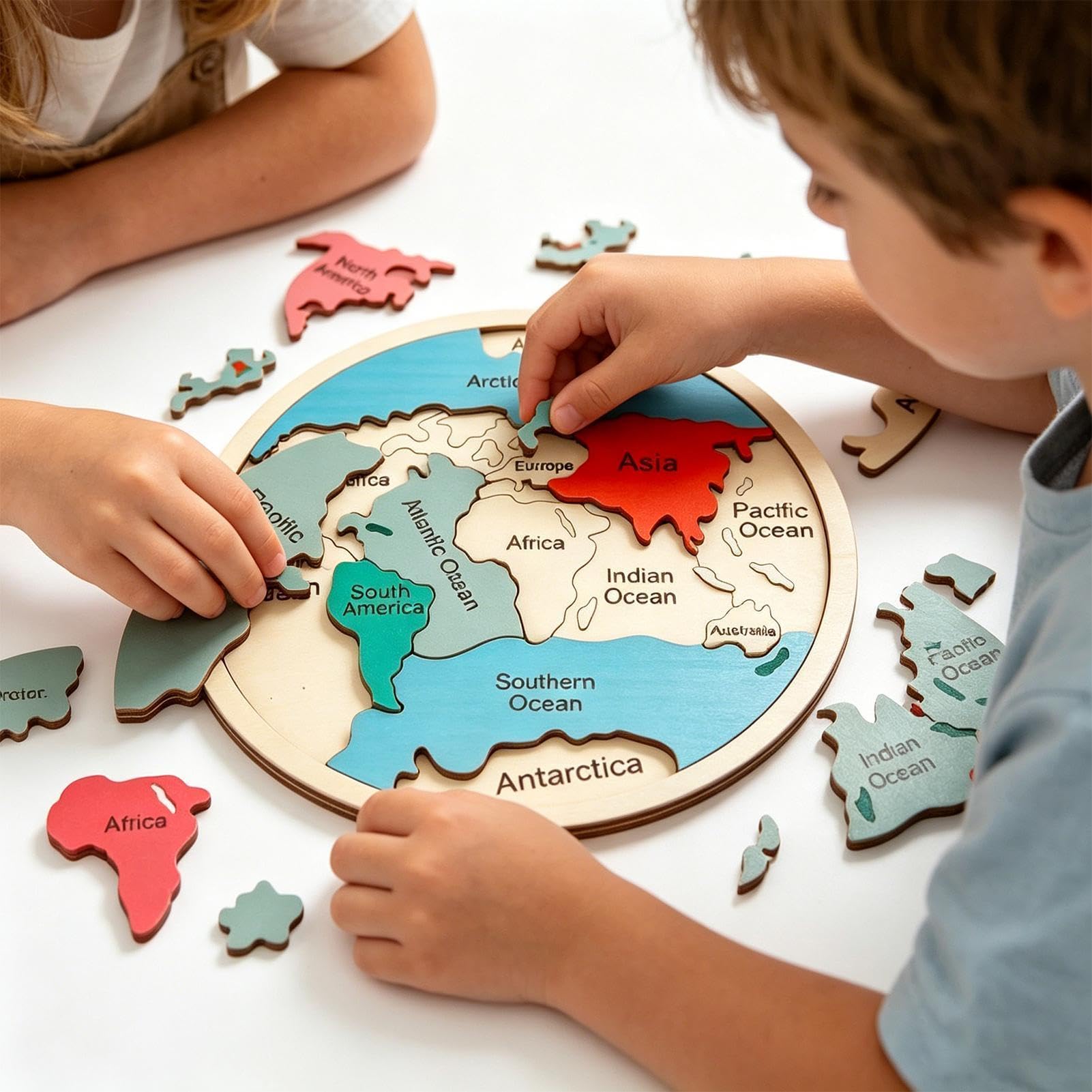Puzzle de Geografía Juguete de Madera para Aprender Continentes y Colores | Puzzle Colorido del Mapa del Mundo Para Aprendizaje en Casa, Jardín de Infancia, Preescolar