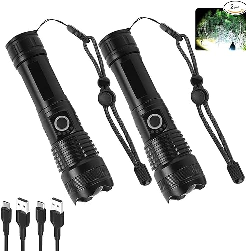 Linterna LED recargable de alto lúmenes, 250000 lúmenes, linterna potente súper brillante, múltiples modos de iluminación, así como IPX6 impermeable