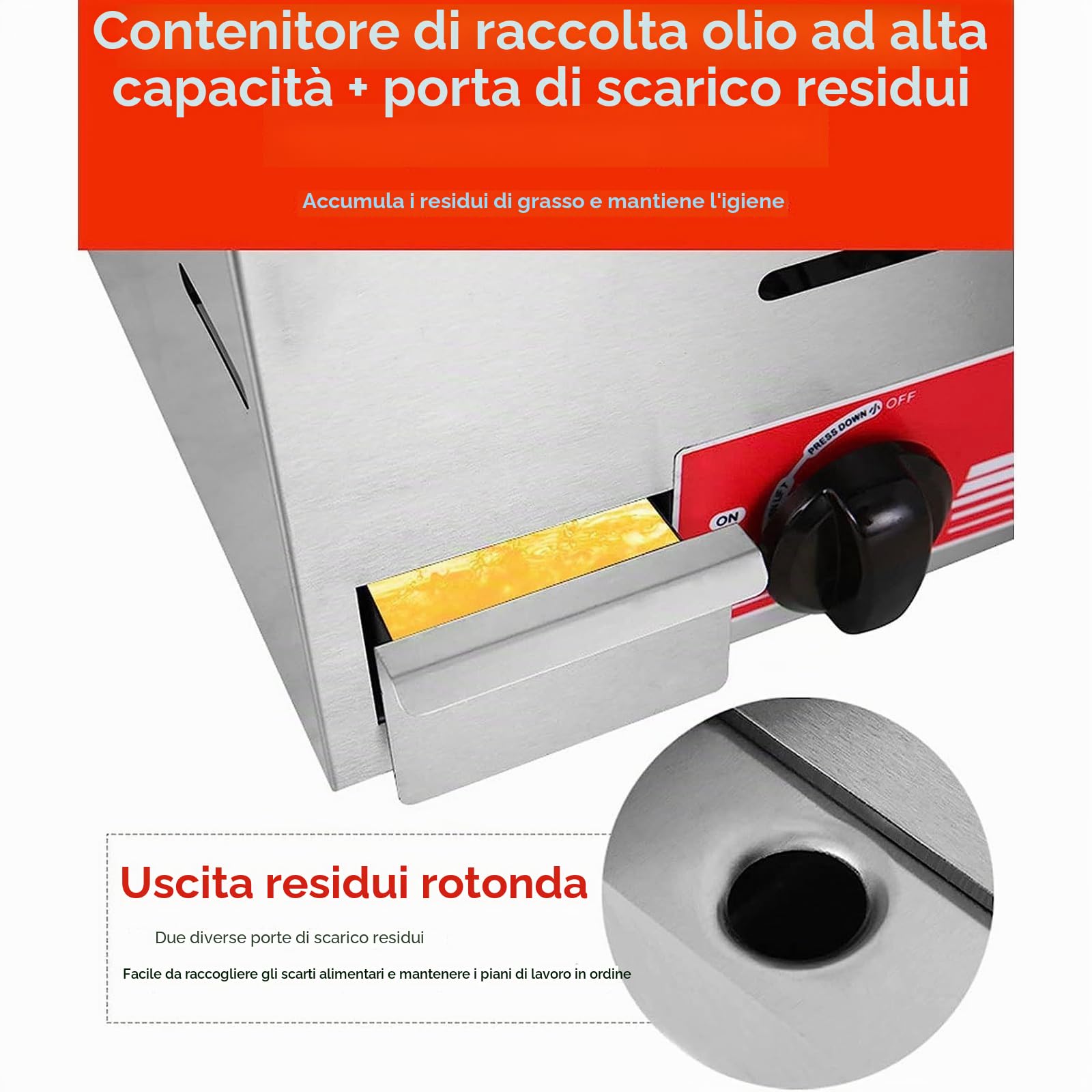 Piastra da banco commerciale in acciaio inox a gas per cucinare barbecue, piastra piatta a riscaldamento rapido a doppio controllo per bistecche, uova, frittelle