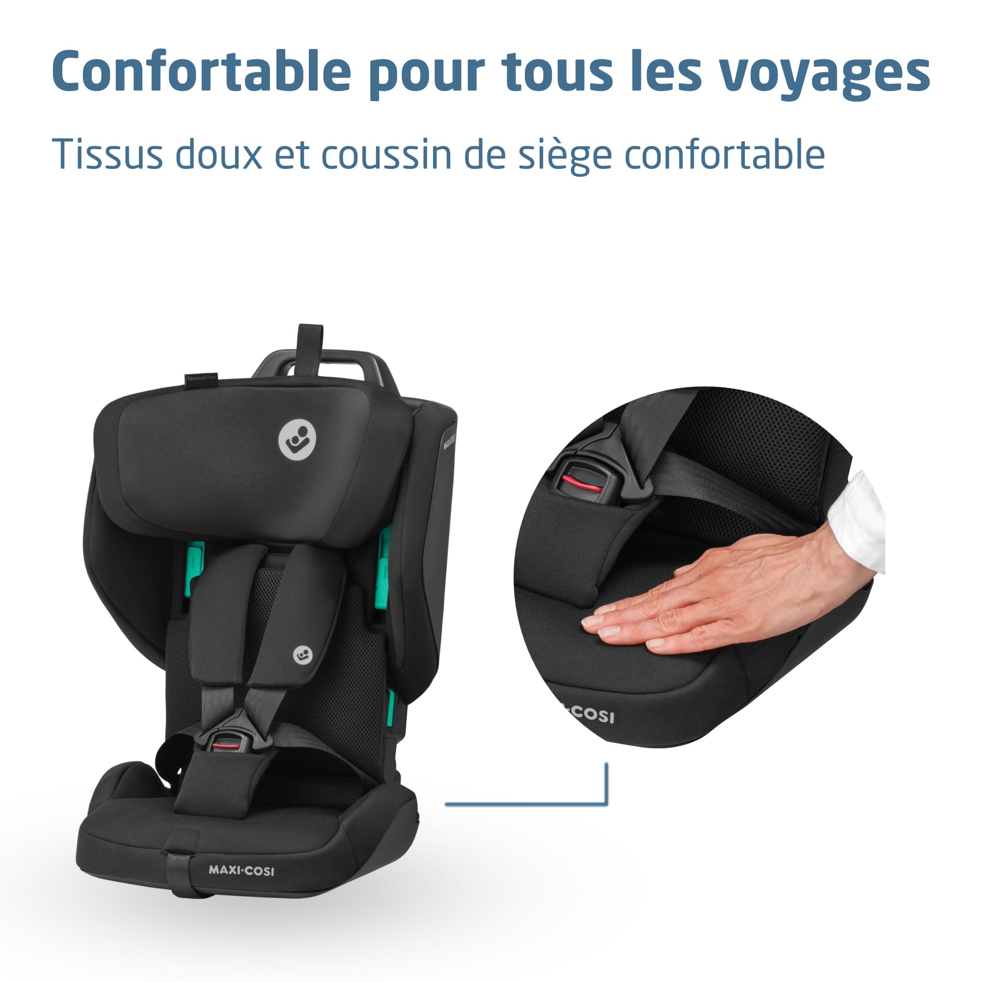 Maxi-Cosi Nomad Plus2, Siège Auto Pliable, 76-105 cm, Authentic Black | 15 Mois - 4 Ans, Siège Auto de Voyage Portable, Ultra-Compact et Léger, Protection Latérale, Sac de Transport Inclus