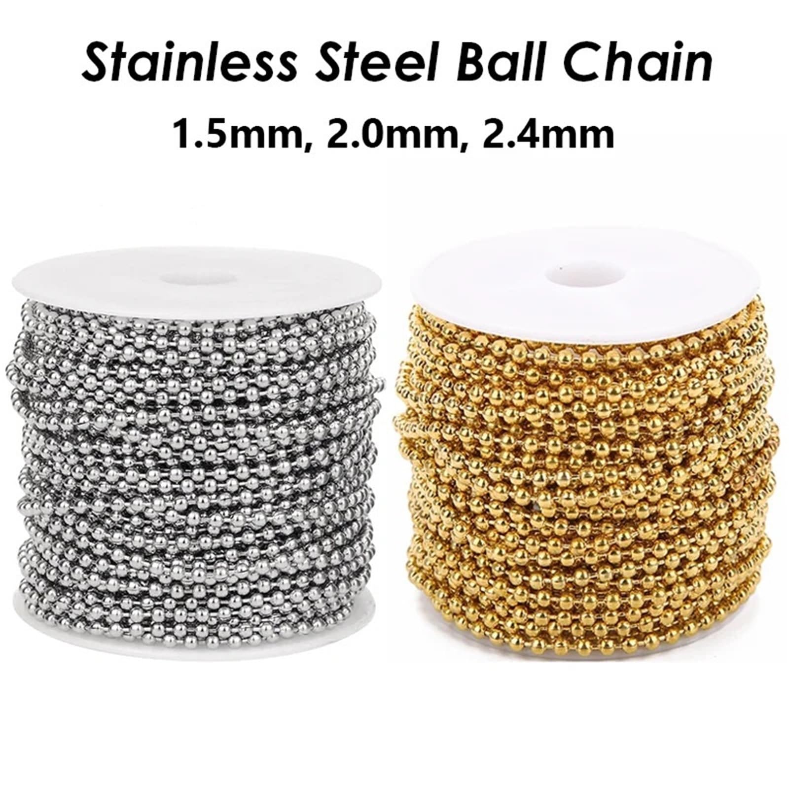 Łańcuszki kulkowe, Łańcuch kulkowy ze stali nierdzewnej 20 metrów 1,5 mm 2,4(Stainless Steel,2.4mm)