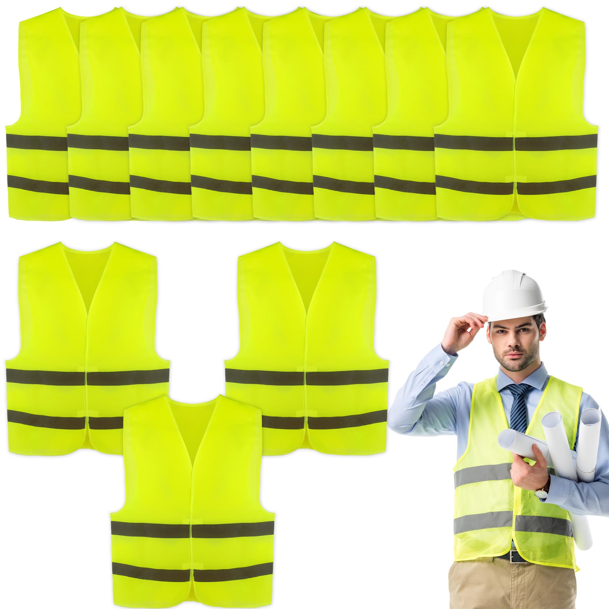 12 Pcs Adult Hi Vis Vests High Vis Reflective Safety Vest Bulk Yellow Hi Visibility Traffic Vest High Vis Construction with Reflective Stripes for Running Biking Traffic Work
