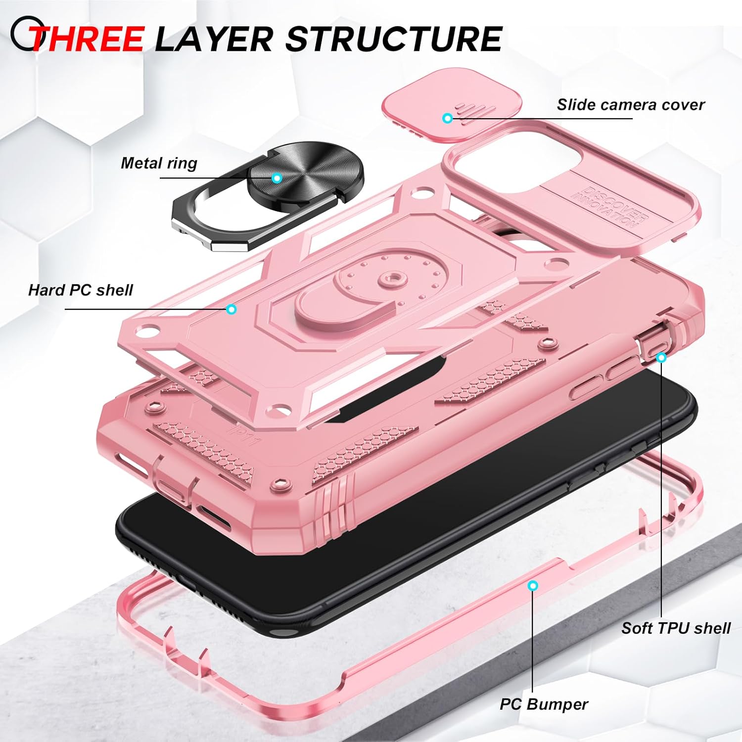 LeYi for iPhone 11 Case and 2 Tempered Glass Screen Protector with Slide Camera Cover,Ring Holder Stand Full Body Protective Heavy Duty Shockproof Hard Armour Phone Cover, Pink 4 71 9UQ32ScL. AC SL1500