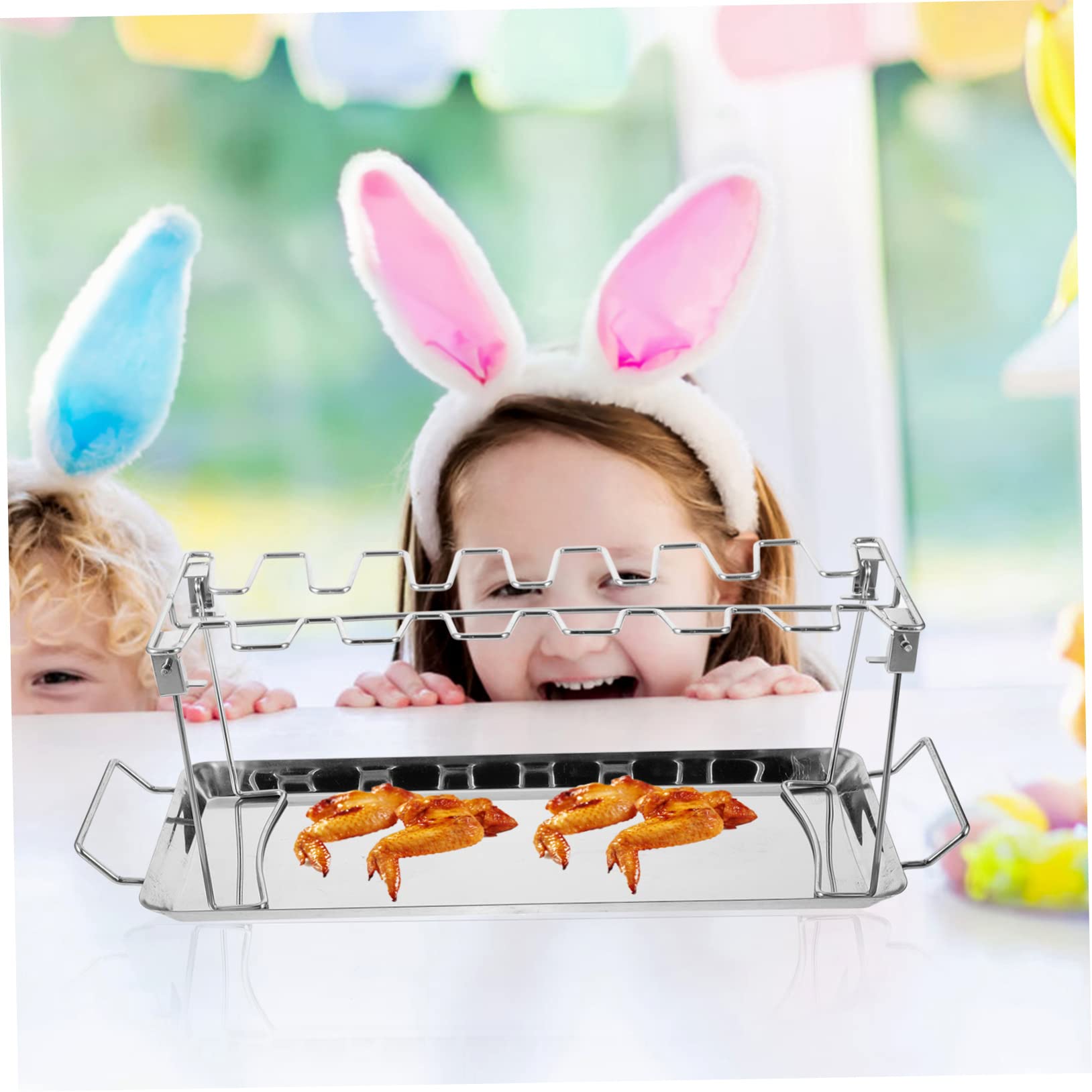 Toyvian Barbecue in Acciaio Inox Di Forchette Per Grigliare Vassoio Per Arrostire Supporto Per Cosce Di Pollo Forchette Per Tacchini Spiedini Portatili Per Bistecche Per Affumicare Leccard
