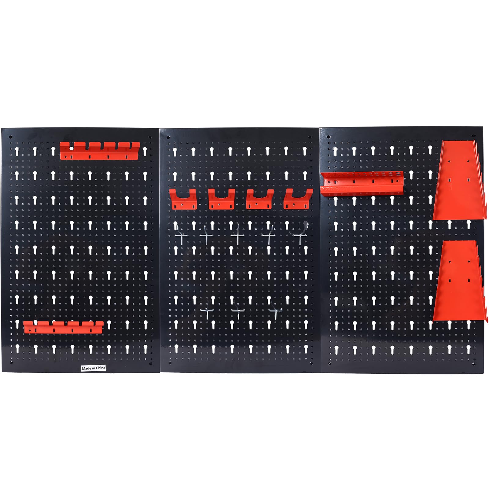 Pegboard Wall Organizer, Black Metal Garage Pegboard Tool Organizer w/3 Pegboards, Drill Bit Rack, Wrench Rack, Hooks Accessories for Workshop Warehouse