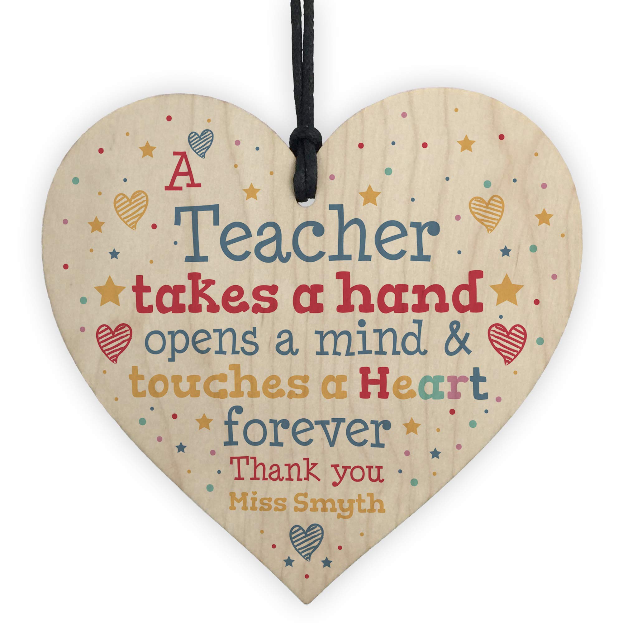 RED OCEAN Teacher Gift Personalised Wooden Heart Thank You Gift School Nursery Leaving Gift Keepsake