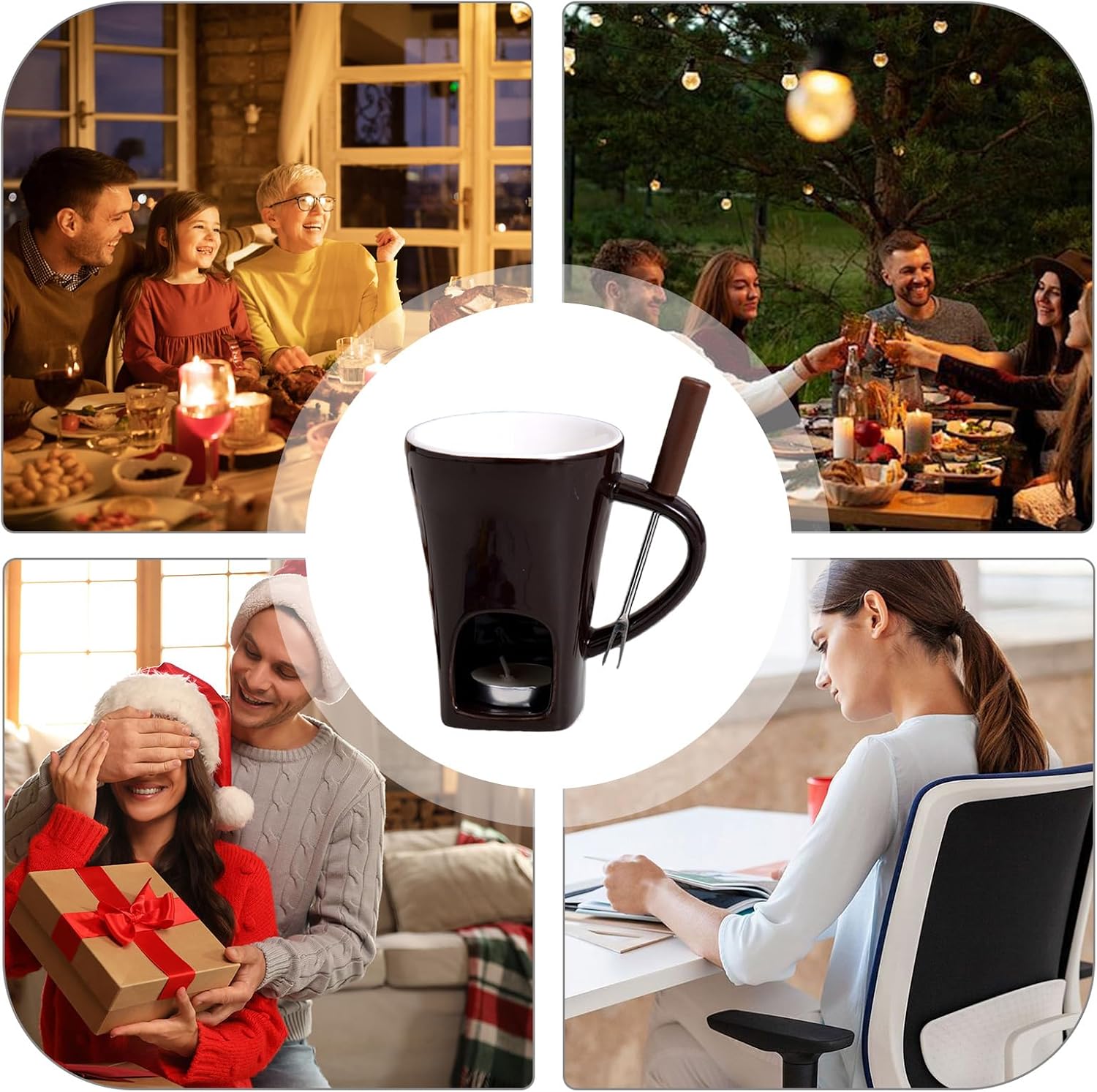 Fondue Cup Heat Resistant Mug with Fork and Candle
