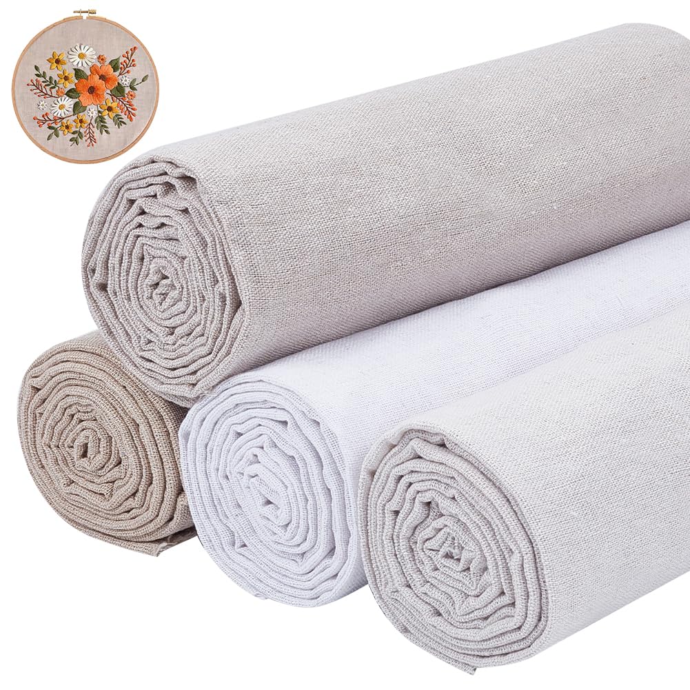 BENECREAT 4 Farben Großer Leinen Handarbeitsstoff 160x50cm Einfarbiger Leinenstoff Stickstoff Stoff Für Bekleidungshandwerk Blumentopf Dekoration Tischdecke