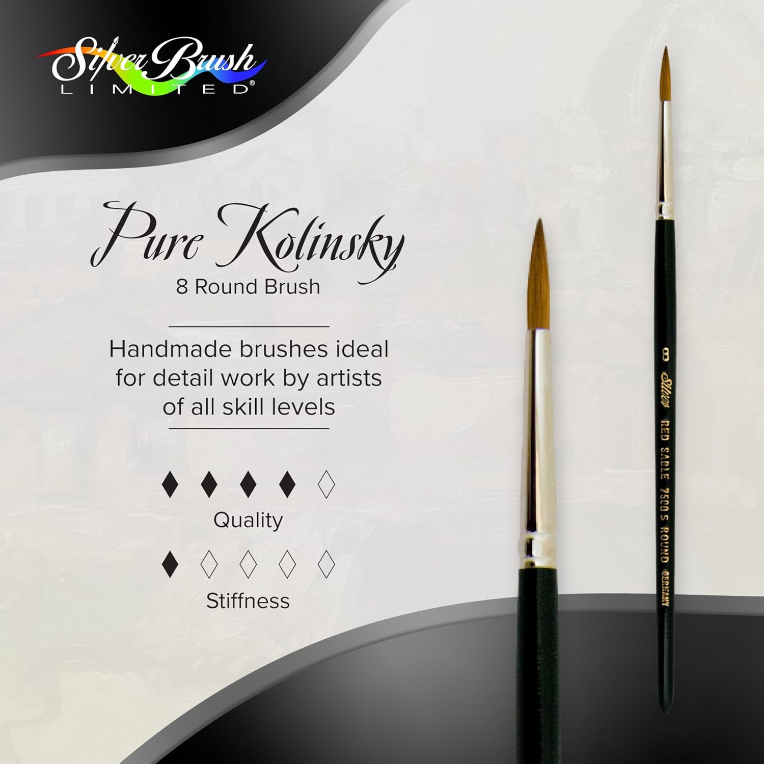 Silver Brush Limited 7500S8 Pure Kolinsky Round Brush for Watercolor and Oil, Size 8, Short Handle