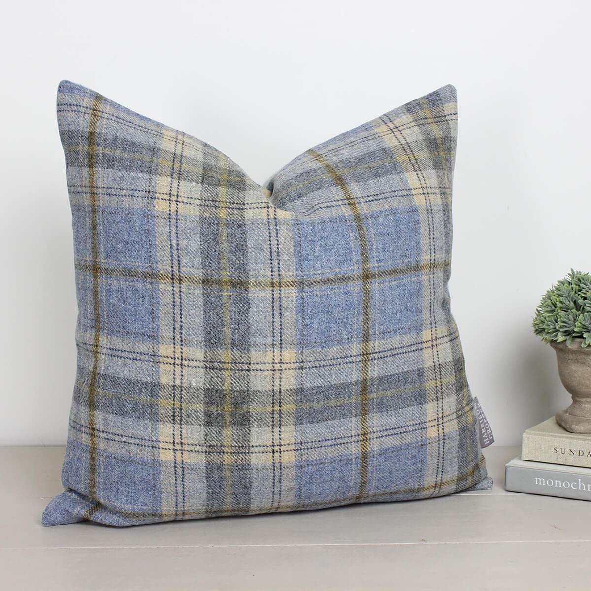 Harrison Cropper Purple, Cream, Green Balmoral Loch Blue Cream & Pewter Check Tartan Wool Cushion/Cushion Cover 16" 18" 20" 22" 24" (16" Cover Only)