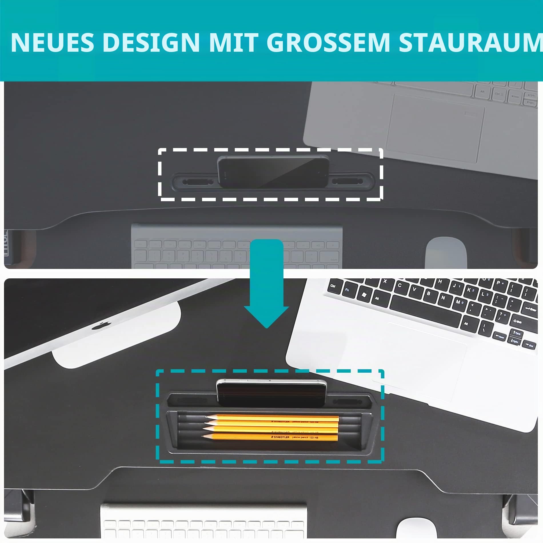 Fenge Arbeitsplatz, höhenverstellbar, 80 x 40 cm, Sitz- und Stehschreibtisch, mit Tastaturablage, Ständer für Laptop, Monitor, PC, Schwarz