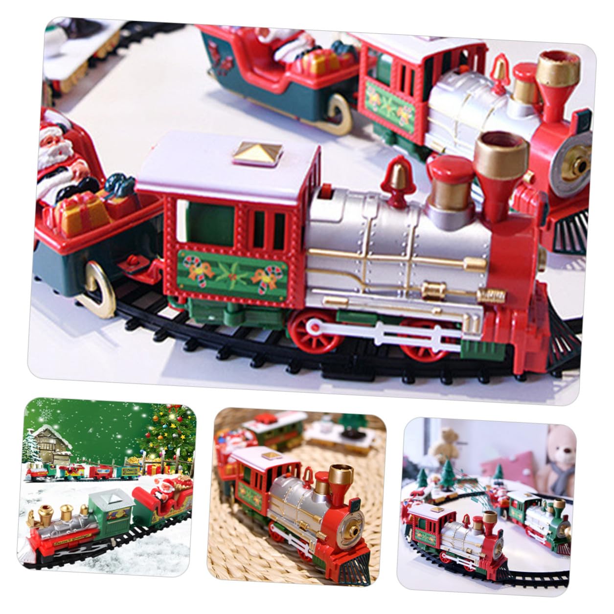 FRCOLOR Trenino Natalizio Elettrico Piccolo Giocattolo di Simulazione con Pista di Trenini per Casa Ornamento Natalizio