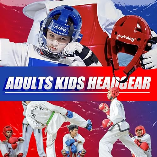 Miniatura 7 de Casco de karate para niños y adultos con protector facial, artes marciales MMA, casco suave de boxeo, equipo de cabeza de combate de taekwondo