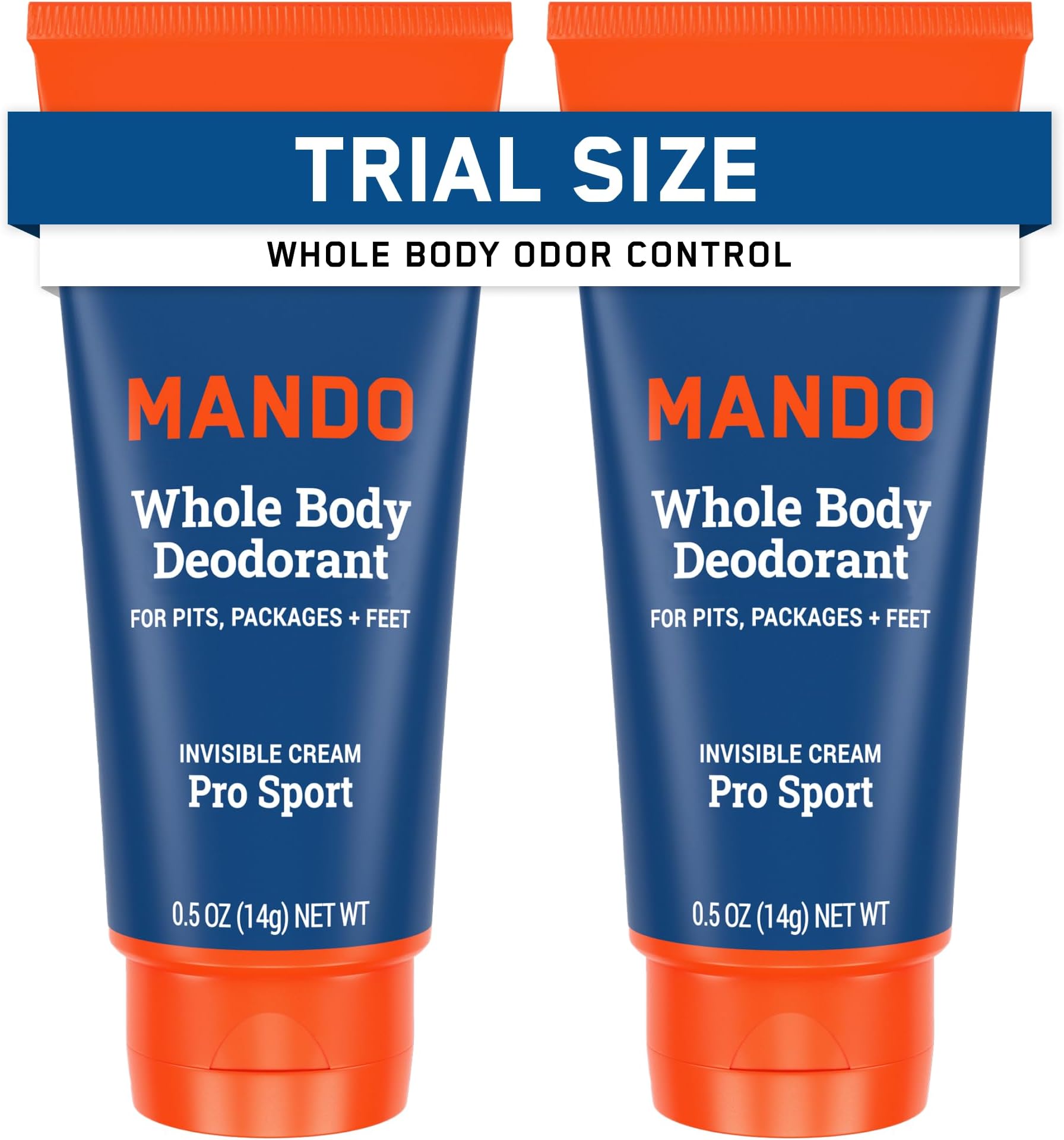 Whole Body Deodorant - Mini Travel Size Invisible Cream Tube - 72 Hour Odor Control - Aluminum and Baking Soda Free, Skin Safe - .5 oz (Pack of 2) (Pro Sport)