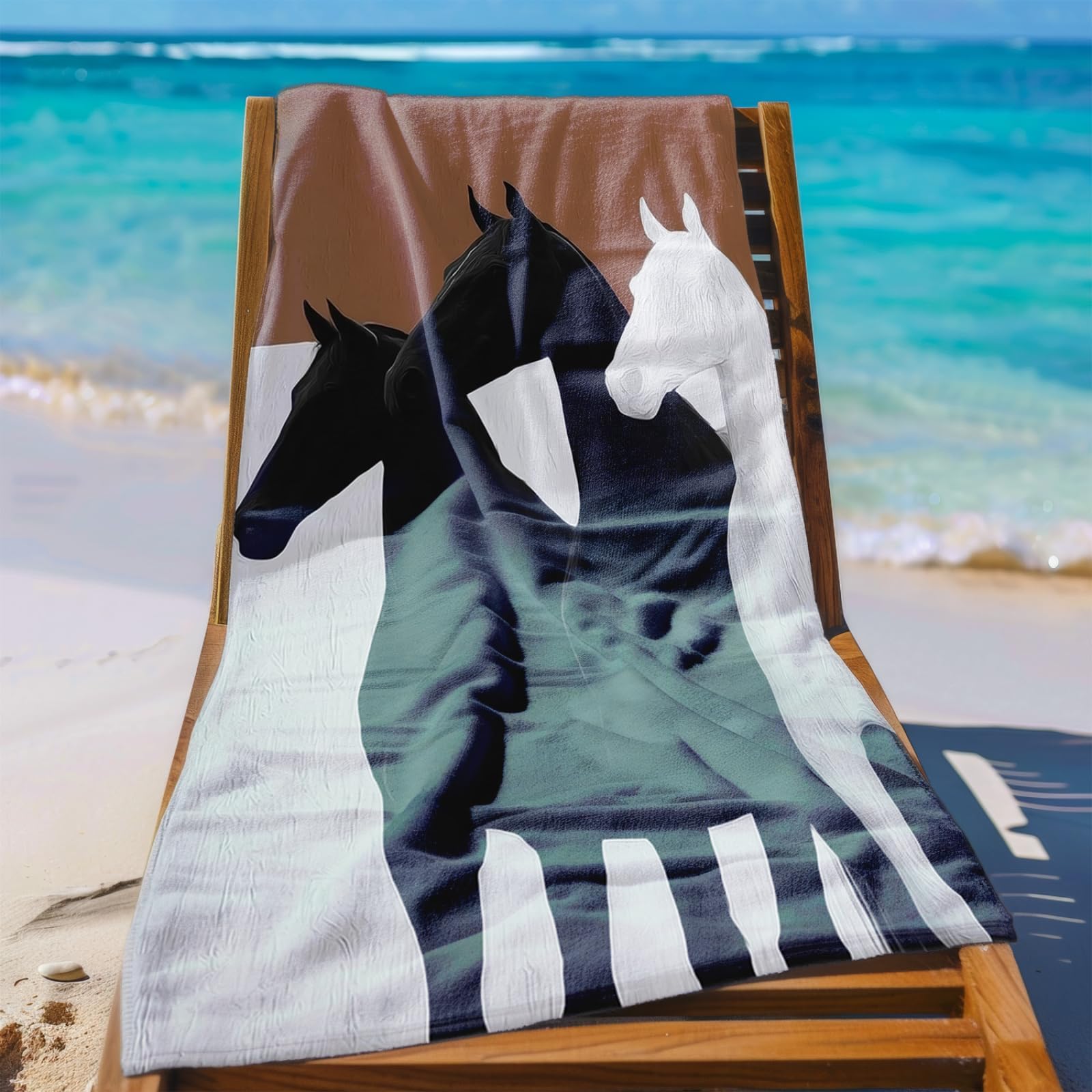 Générique Serviette Microfibre Plage Modèle Noir Blanc