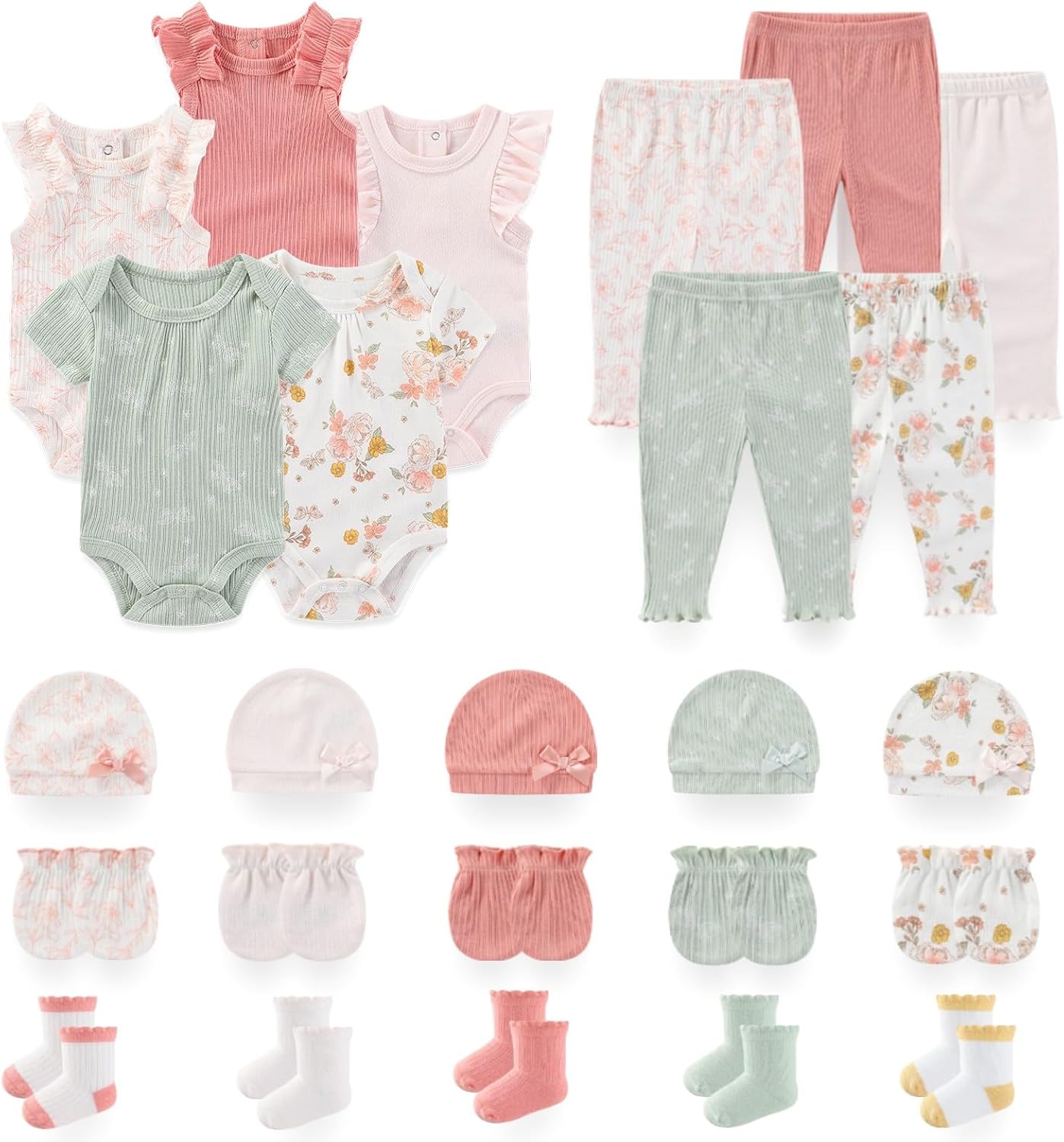 Unisex Baby Boy Girl Pant Sets Bodysuits Hats Gloves Socks Accessories 25 Pack Cotton Infant Practical Outfit