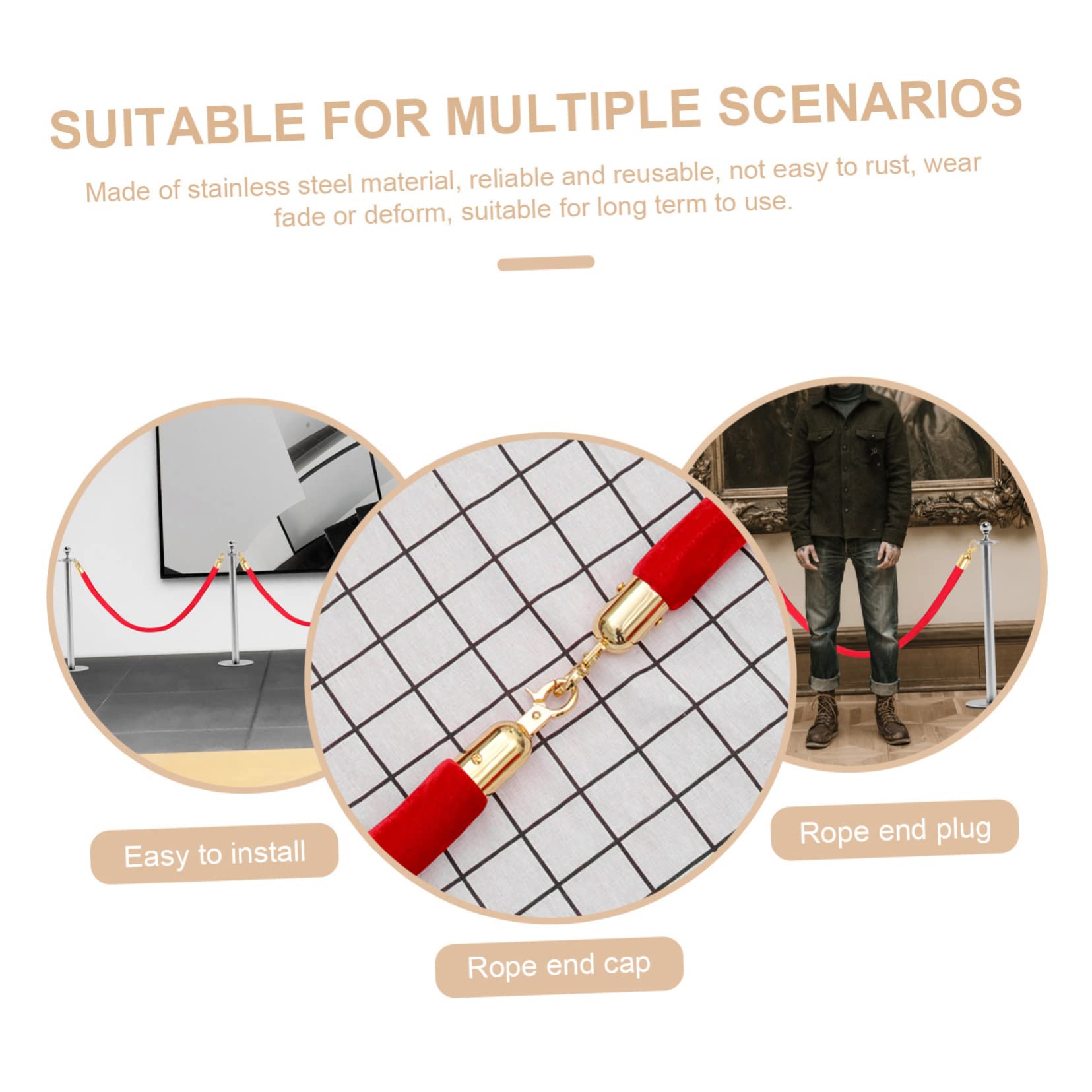 FELTECHELECTR 3pcs Rope End Stop Large Stopper Elastic Barbed Cord Peg Hooks Handrails Bungee Cord Stopper Clothesline Rope Beading End Caps Rope Hooks Rope Snap Ends Kit Golden Stainless Steel