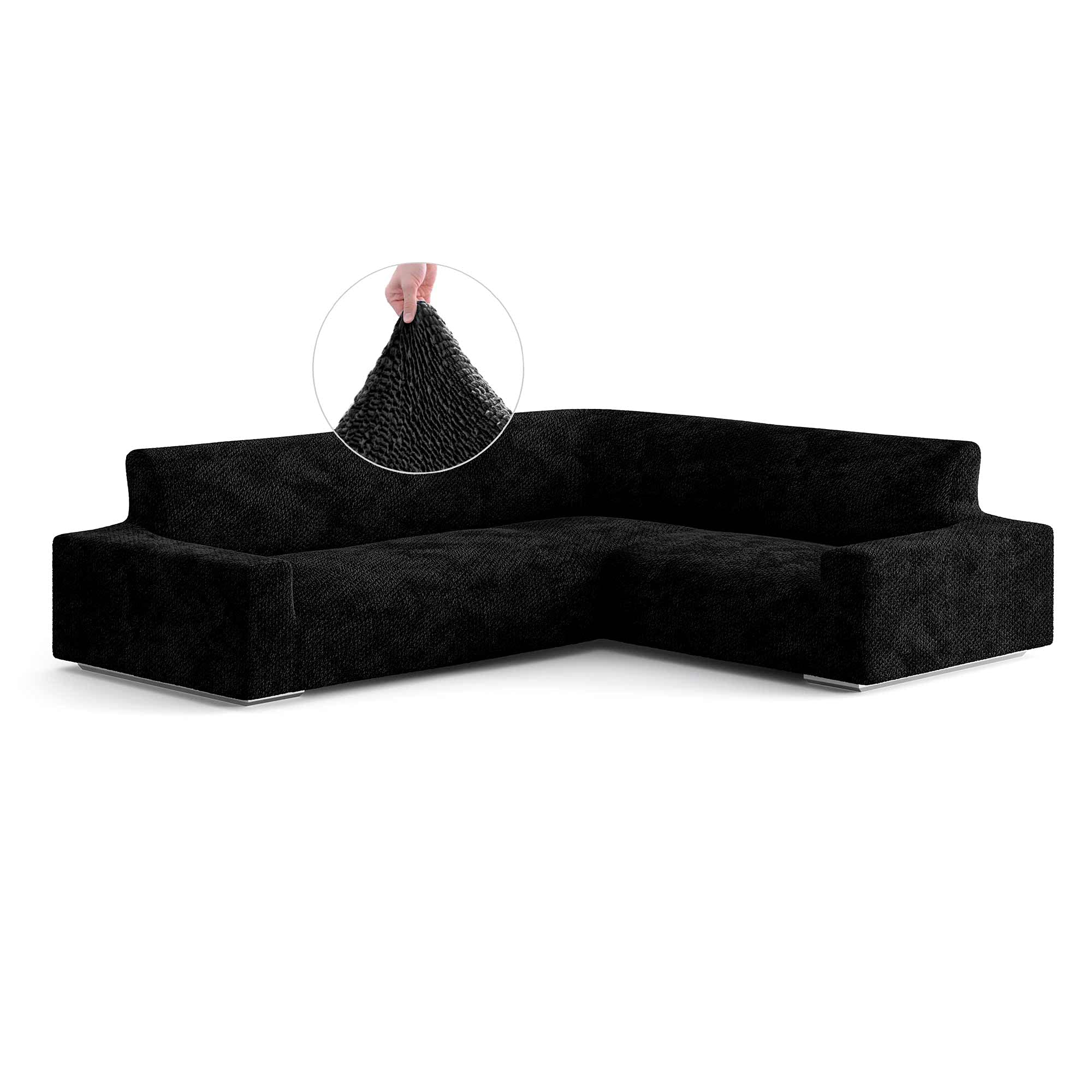 Sectional Sofa Cover - Corner Couch Cover - Corner Slipcover - Soft Polyester Fabric Slipcovers - 1-Piece Form Fit Stretch Furniture Slipcover - Velvet Collection - Black (Corner Sofa)