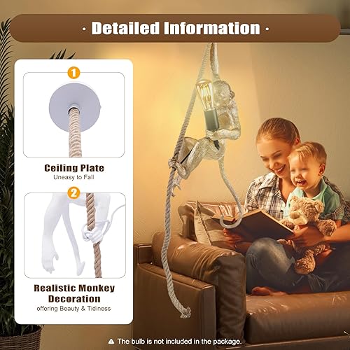 Miniatura 8 de Lámpara colgante creativa de mono, lámpara decorativa con forma de mono, lámpara colgante de techo retro Edison industrial E26 para comedor, sala de