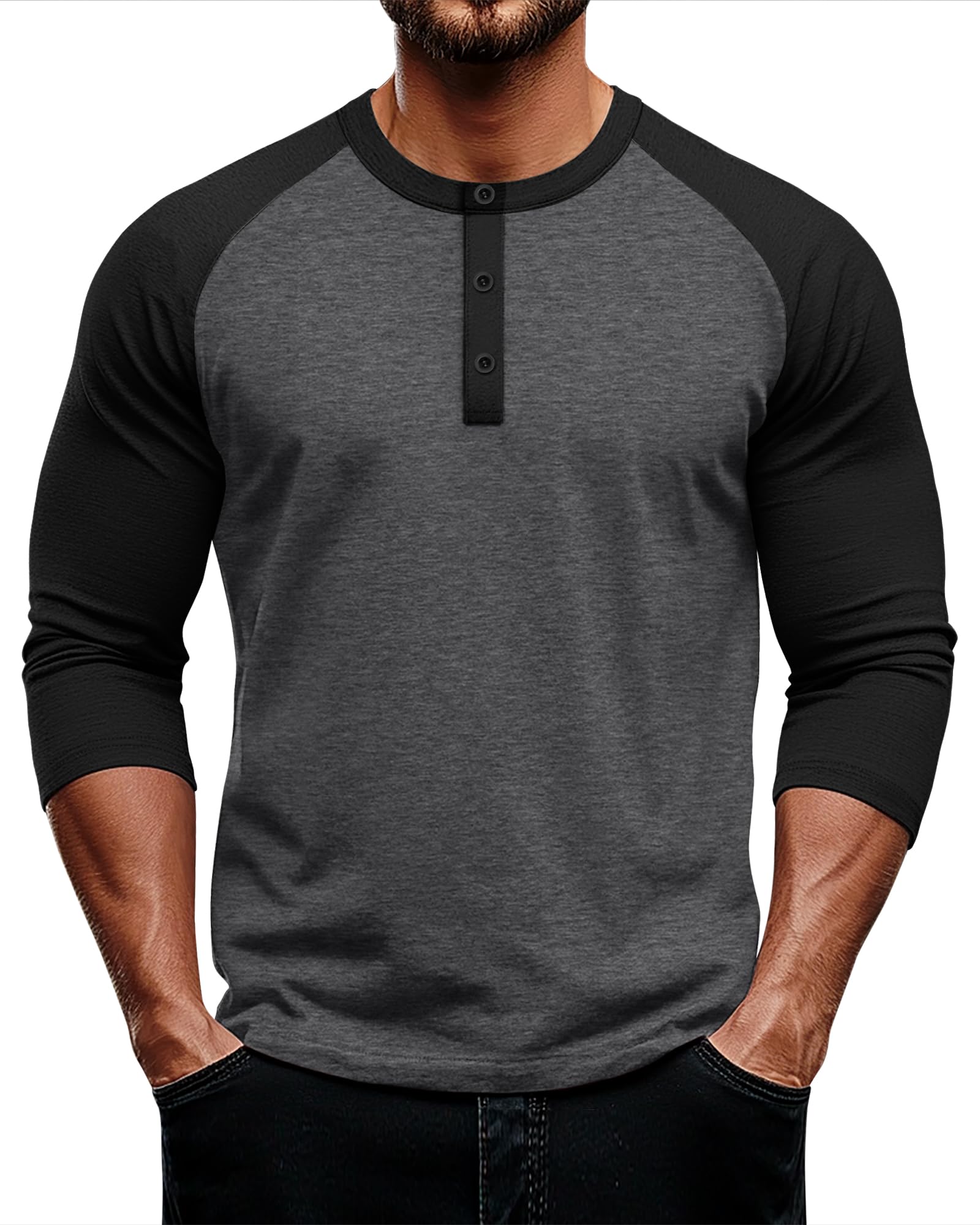 August Alley Men's 3/4 Sleeve Baseball Raglan T-Shirts M-5XL,Big and Tall Henley Tops Sport Athletic Jersey Tee Shirt