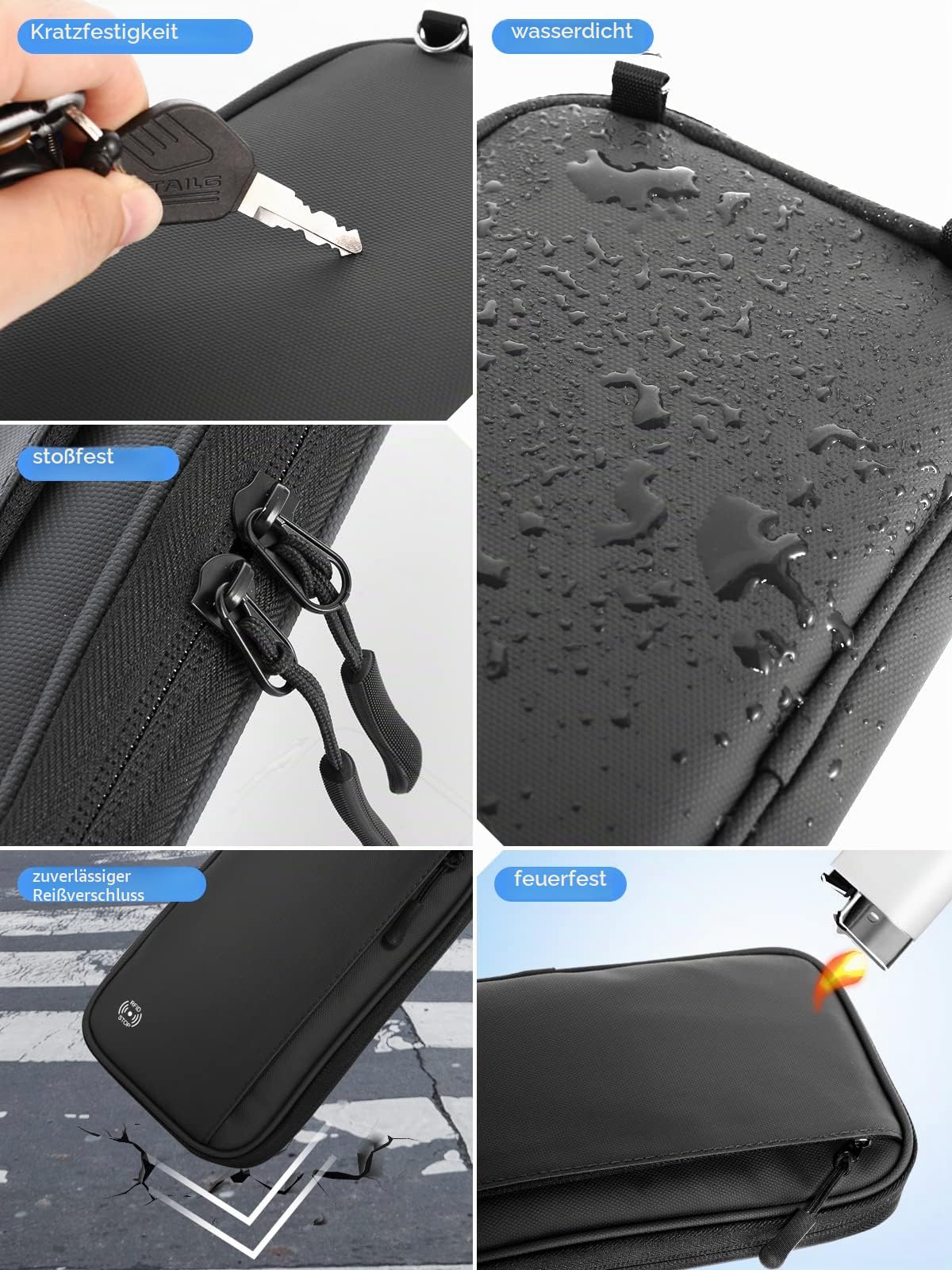 Reisepass Tasche Familie Reiseorganizer mit RFID Blocker,Faltbare Reisepasshülle Ausweistasche für Damen Herren,Schutzhülle für Flugtickets,Kreditkarten/Ausweis,Tragbare Dokumententasche (Schwarz)