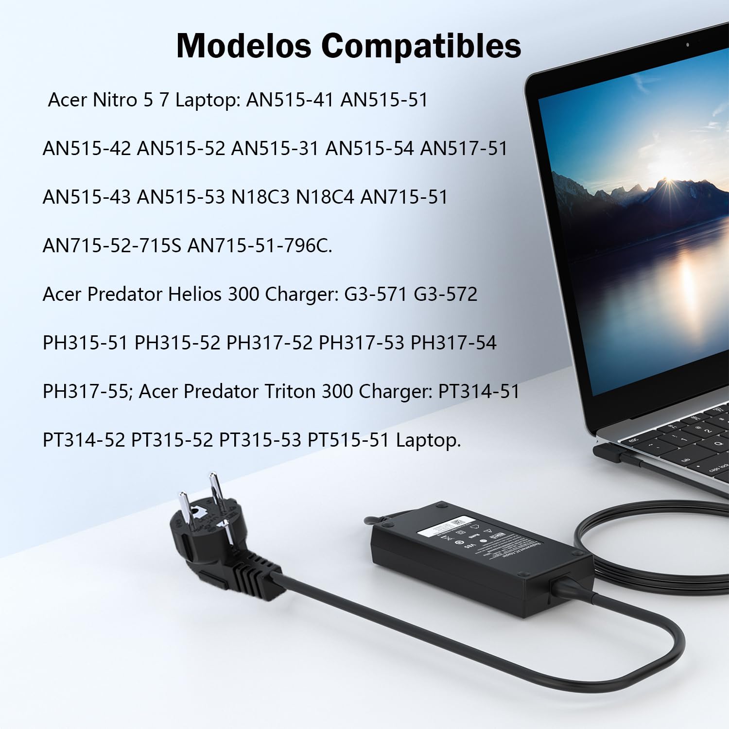 180W Cargador Portátil para Acer 19.5V 9.23A Alimentación 5,5 x 1,7 mm | para Acer Nitro 5 7 AN515-53 AN515-45 AN517-54 AN517-55 Predator Helios 300 PH315-53 PH315-54 PH317-51 PH317-52 ADP-180MB K