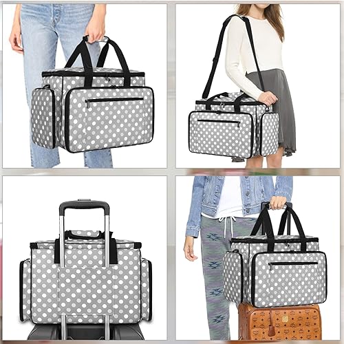 Miniatura 43 de Luxja - Bolsa para máquina de coser portátil, compatible con la mayoría de las máquinas Singer Morado,Negro,Azul,Puntos grises,Puntos