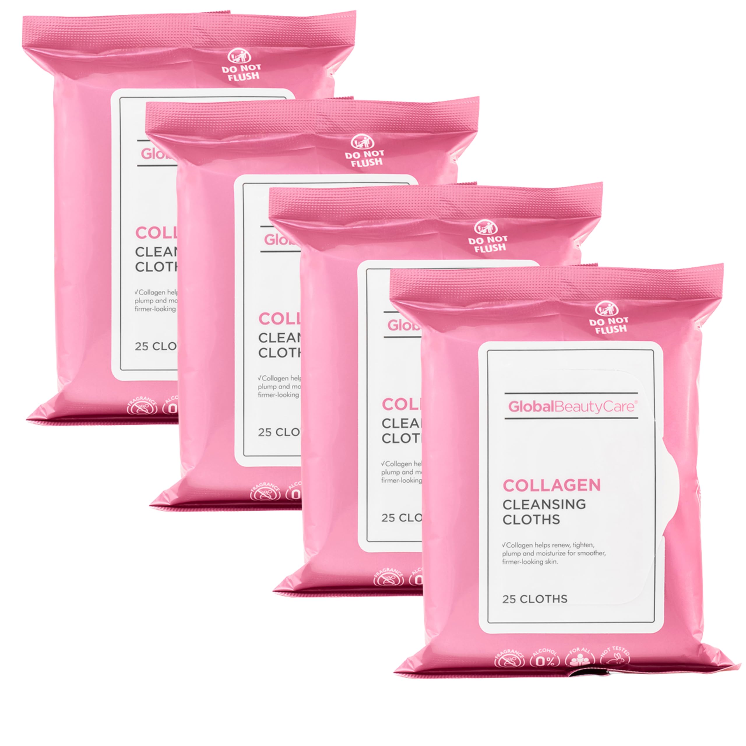 Global Beauty Care Collagen Cleansing Facial Towelettes, Makeup Remover, Nourishing Face & Eye, Hypoallergenic, Paraben-Free, Non-Comedogenic, Hydrates & Smooths Skin, 25 Wipes, 100 Count 4 Pack
