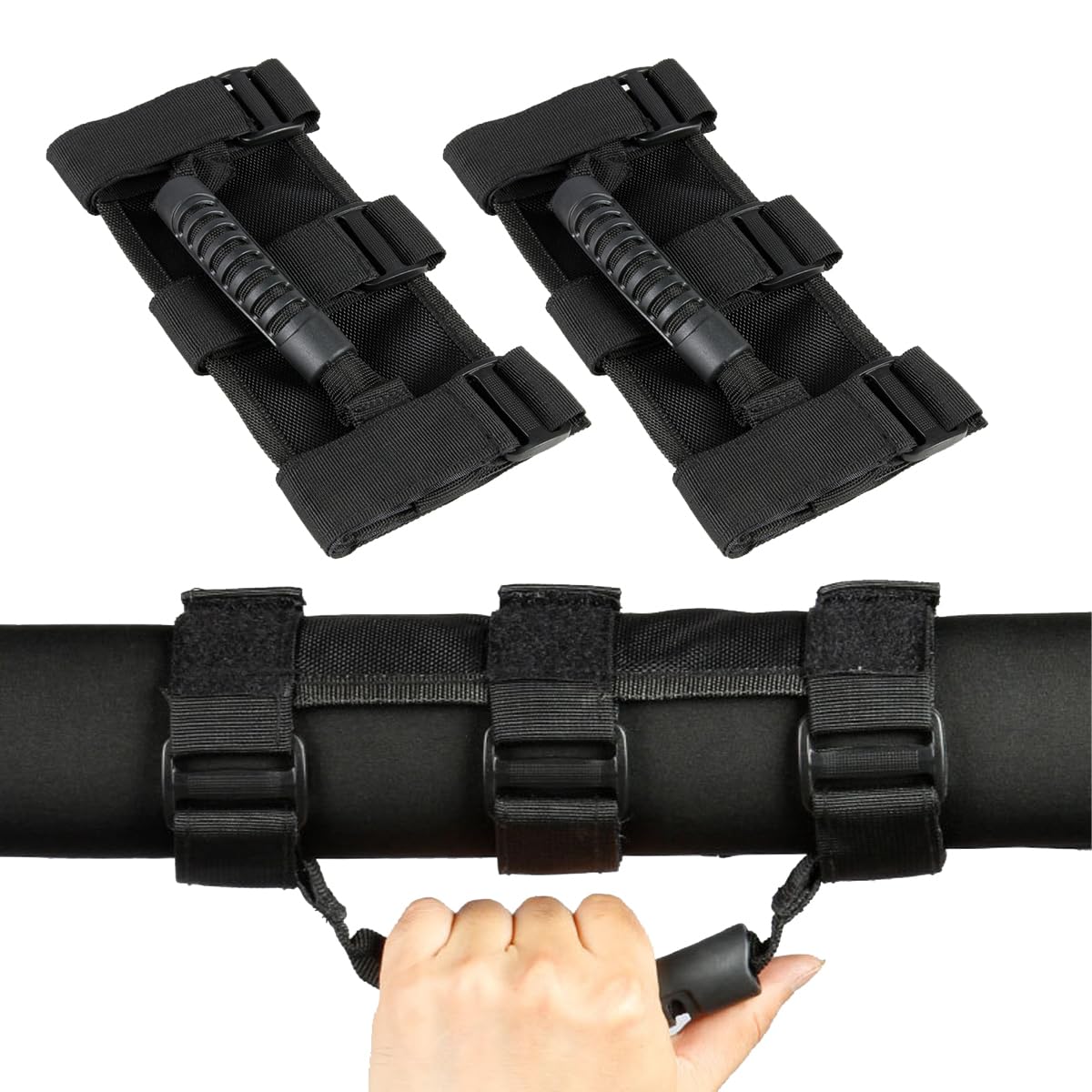 povtii Grab Handle Compatible with Wrangler JK TJ JL CJ YJ, Oxford Grip Handle with Magic Tape Plastic Buckle, Easy-to-Fit 3 Straps Design Grab Handle, Car Accessories