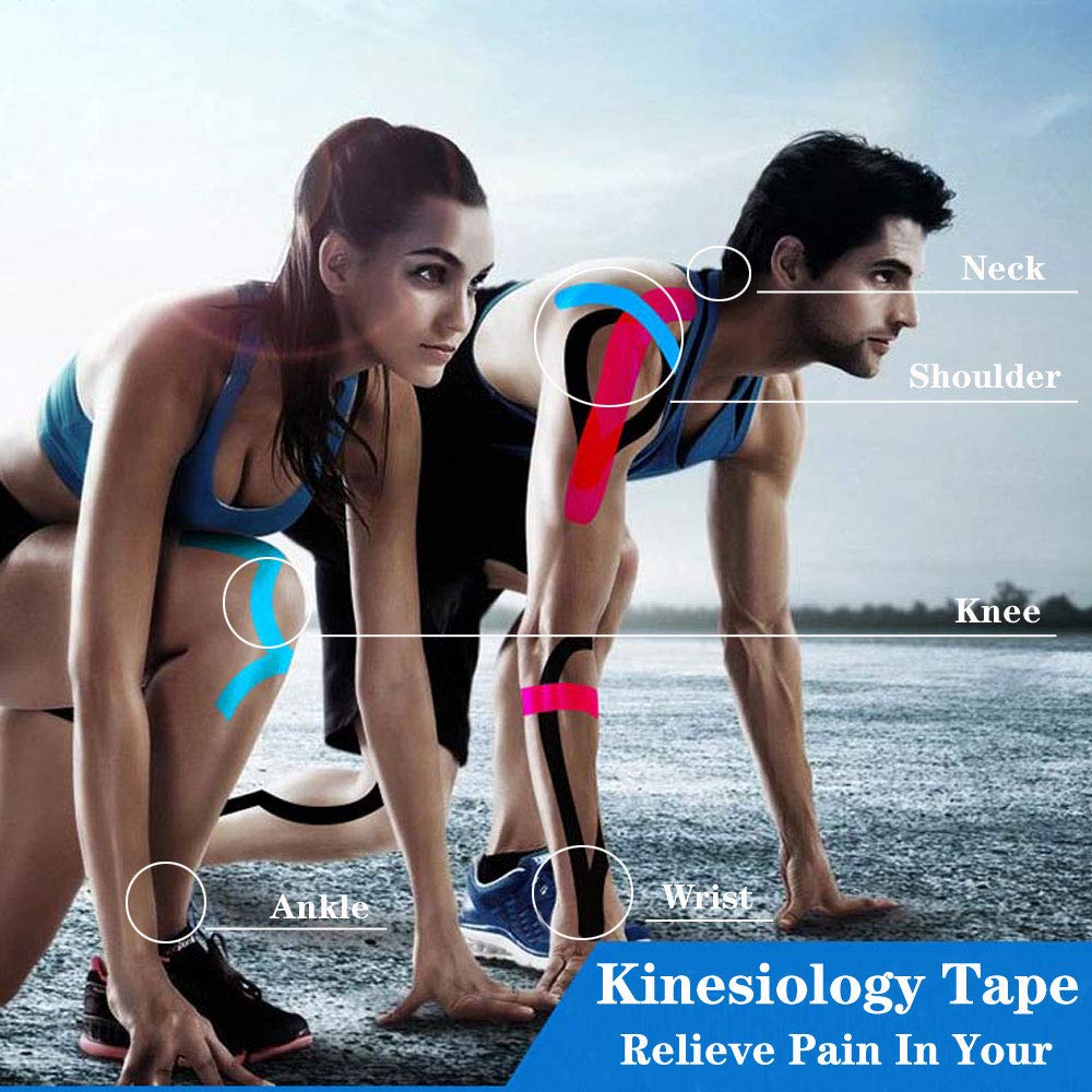KISEER Kinesiologie-Tape, 4,9 m, latexfrei, elastisch, wasserabweisend, atmungsaktiv, Physiotherapie, Sport-Tape für Knie, Knöchel, Ellenbogen, Schmerzlinderung und Schultermuskulatur, 4er-Pack