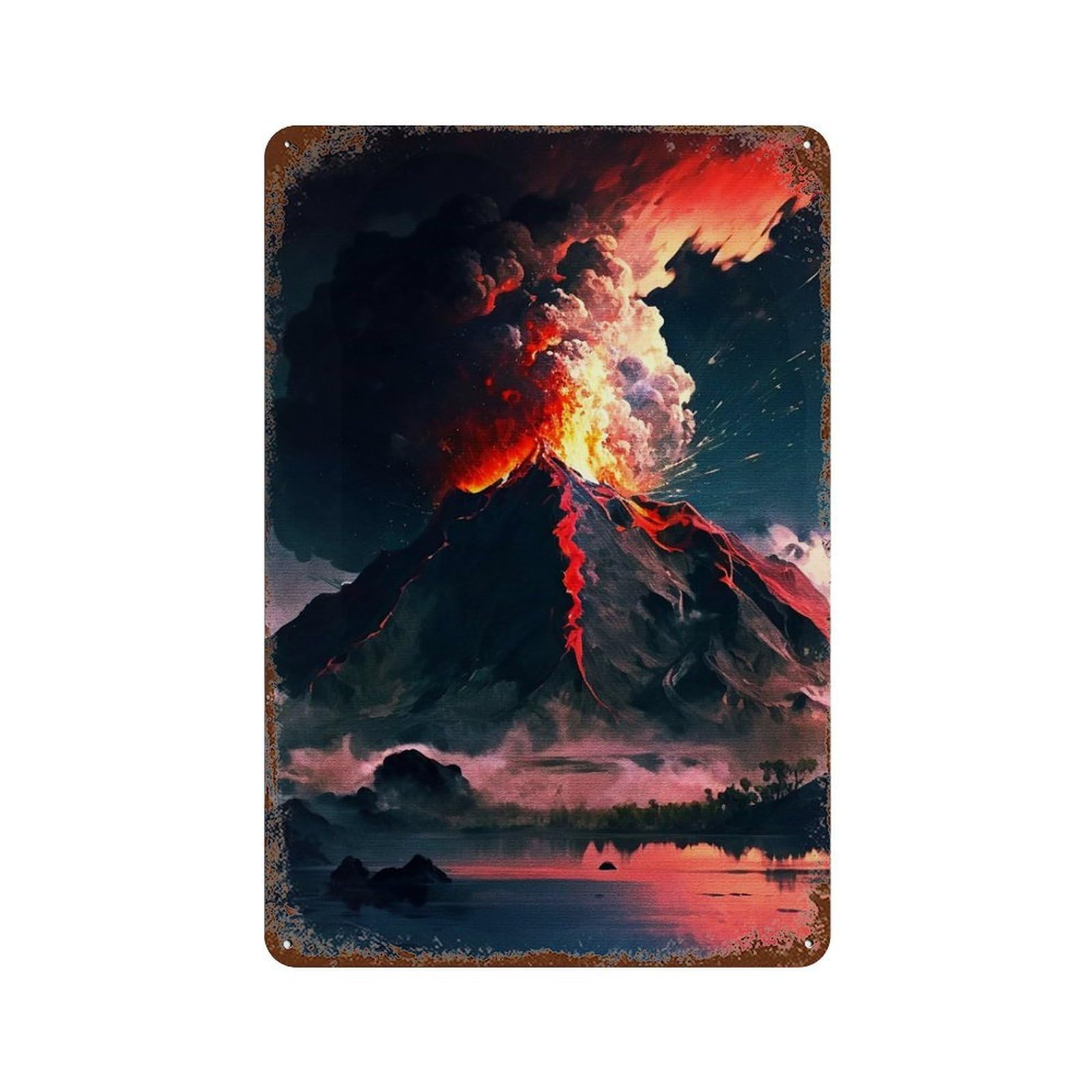 Decorative Tin Sign with Eruption Volcano Design 11.8"x7.9", for Basement, Hobby Room And Garage Decor, Farmhouse Wall Decor