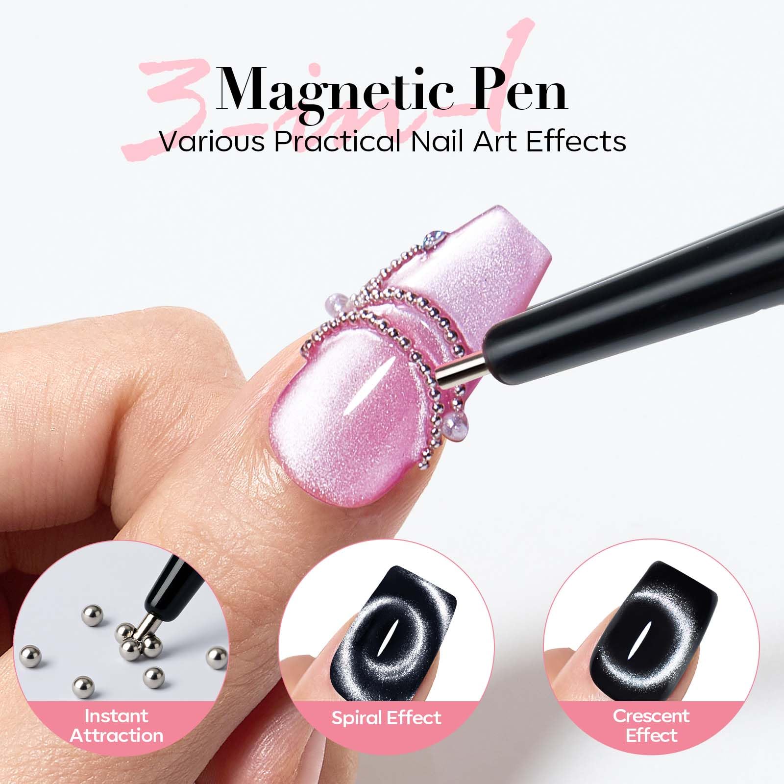 AzureBeauty Magnes kocie oko narzędzia do zdobienia paznokci - 14 szt. potężny żelowy lakier do paznokci Cateye narzędzia magnetyczne - serce / francuskie / czarne otwory magnetyczne sztyfty, DIY