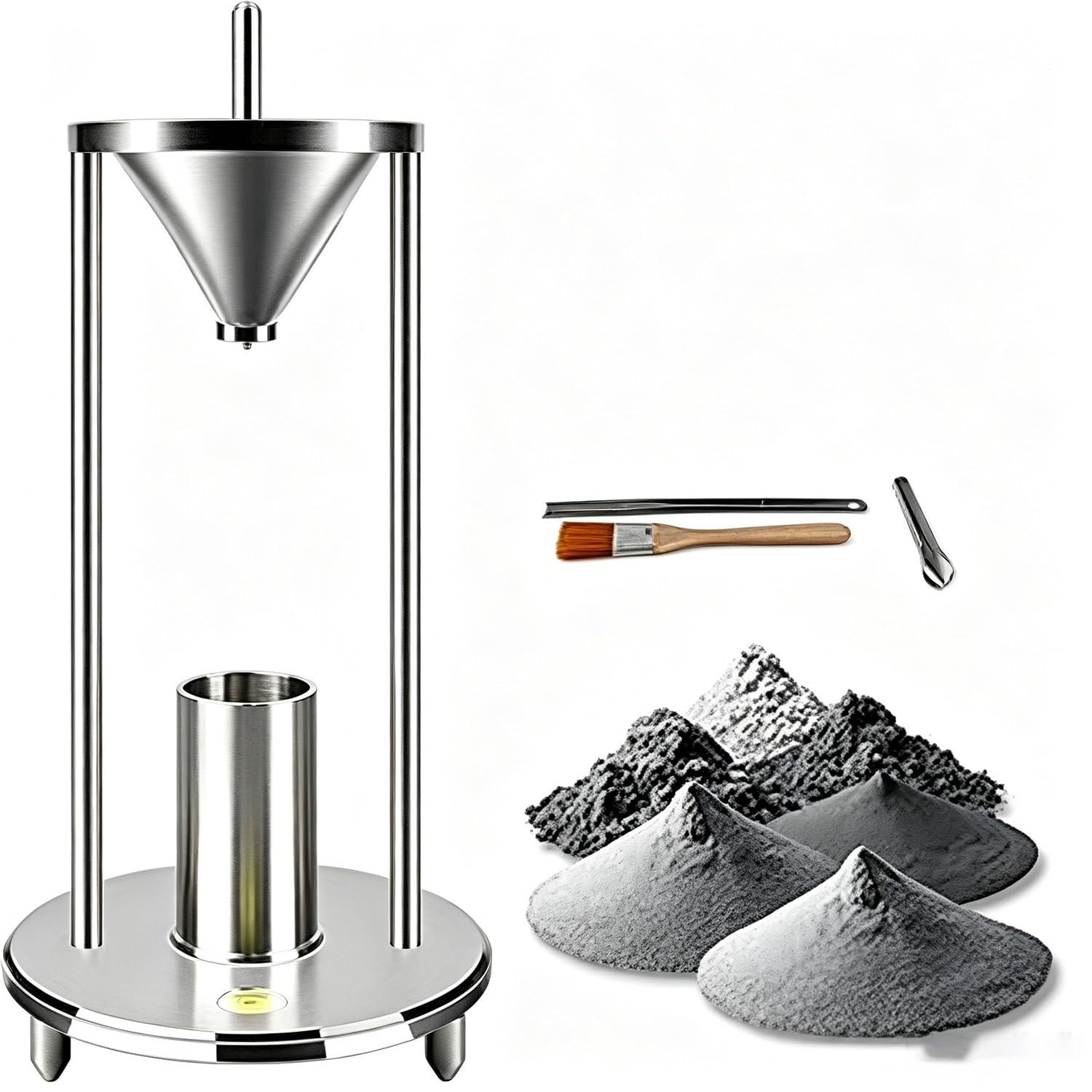 Medidor de densidad a granel, probador de densidad apilable natural con capacidad de medición de 100 ml, diámetro interior de 39 mm, embudo de 12,7 mm, cónico de 60° para medición de polvo