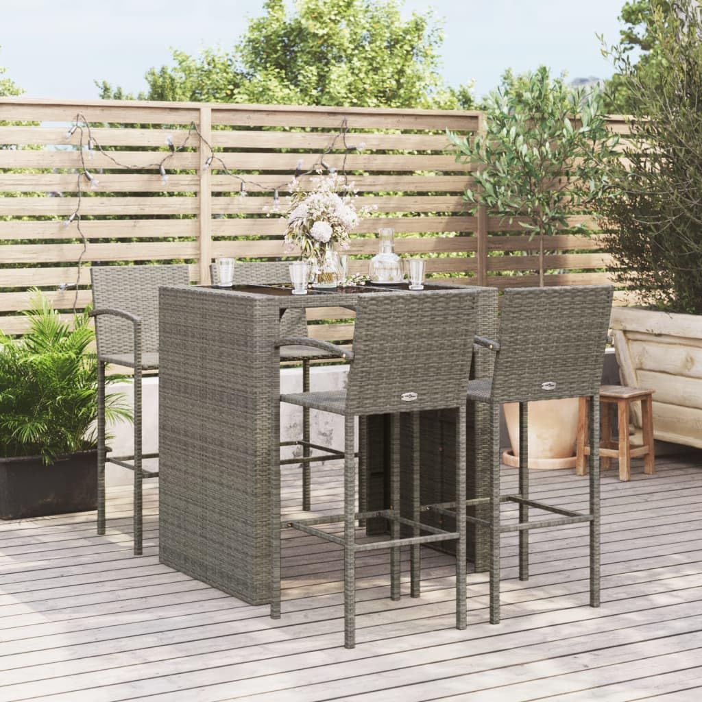 5 Piece Patio Bar Set Gray Poly Rattan, Garden Furniture Sets