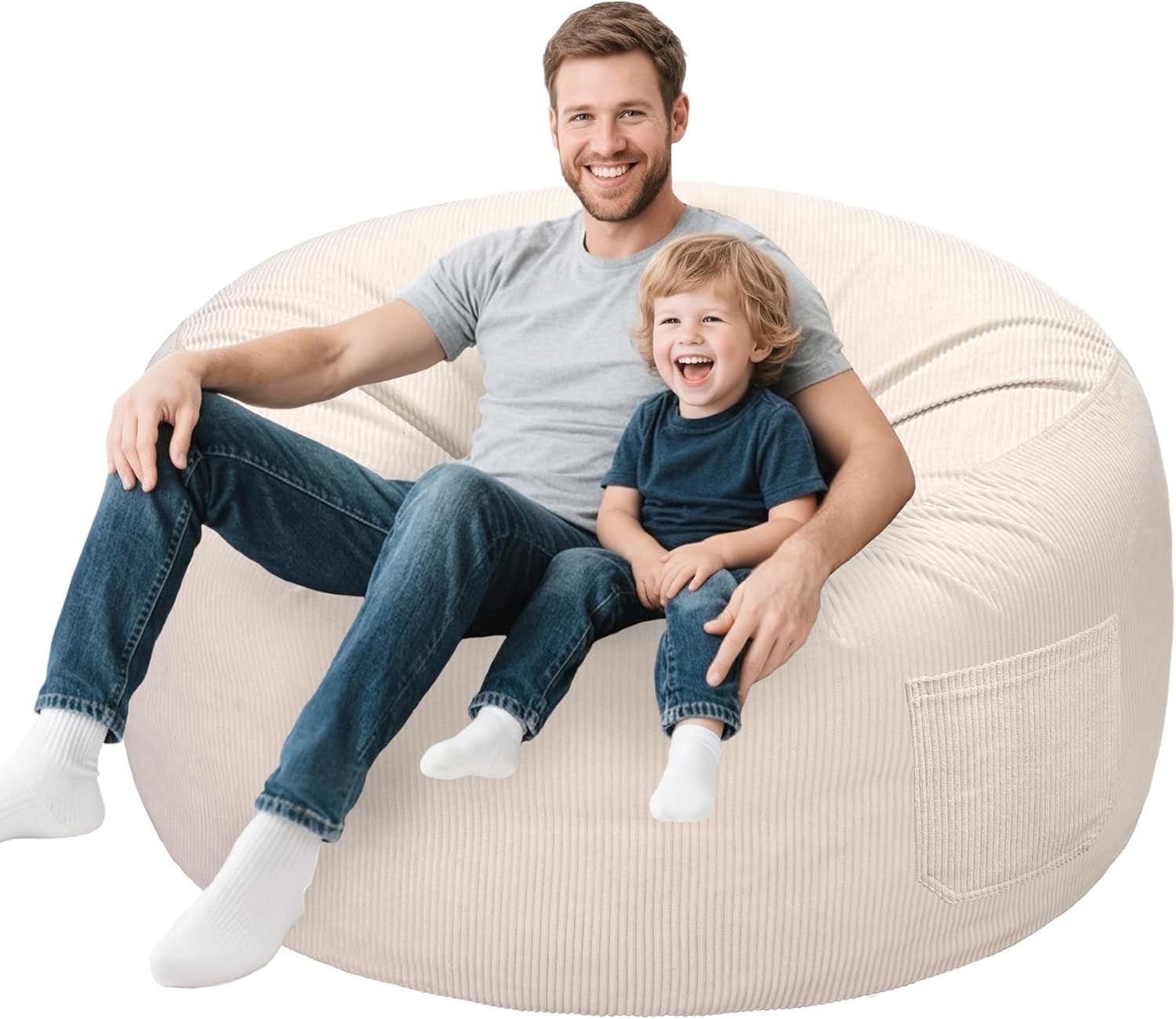 Lukeight Bean Bag Chair for Teens and Adults, Memory Foam Filled Floor Lounger, Washable Velvet Cover with Inner Liner, Beanbag Chair with Filling for Gaming and Reading, Beige, XX-Large 36"D x 20"H