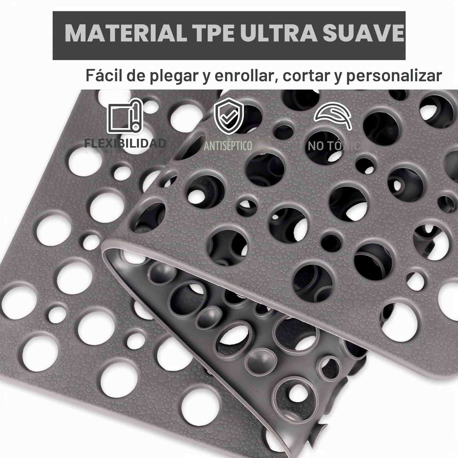 Alfombrilla de ducha cuadrada antideslizante, antideslizante, 70 x 70 cm, alfombrilla de ducha grande para plato de ducha interior, alfombrilla de goma suave antideslizante para baño, suelo húmedo