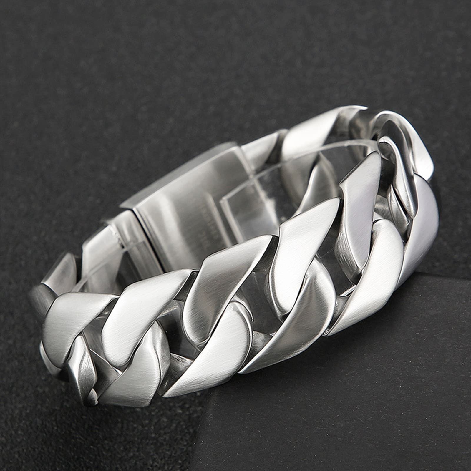 Bracelet Acier, Bracelet Vintage Argent Chaîne Épaisse Tressée Cadeau Saint Valentin Bracelet