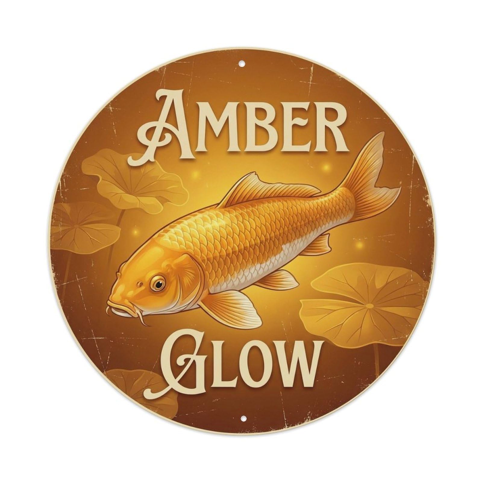 Koi Carp Emblem Gold Good Luck Motif Classic Metal Tin Sign Plaque Wall Decor for Cafe, Man Cave, Club Bar, Office, Home Garden Round Metal Poster 8x8Inch