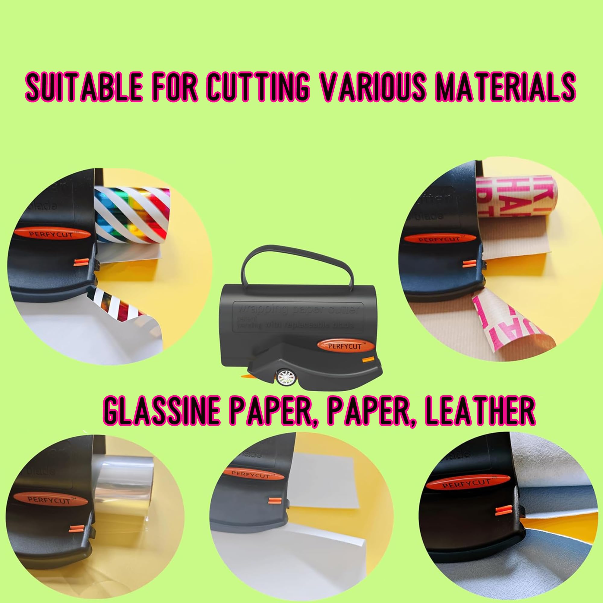 Coupe Papier Cadeau Rouleau,1 Pièces Coupe Papier D'emballage, avec 3 jeux de lames interchangeables,Wrapping Paper Gift Wrap Cutter, Pour les anniversaires, Noël et toutes sortes de fêtes